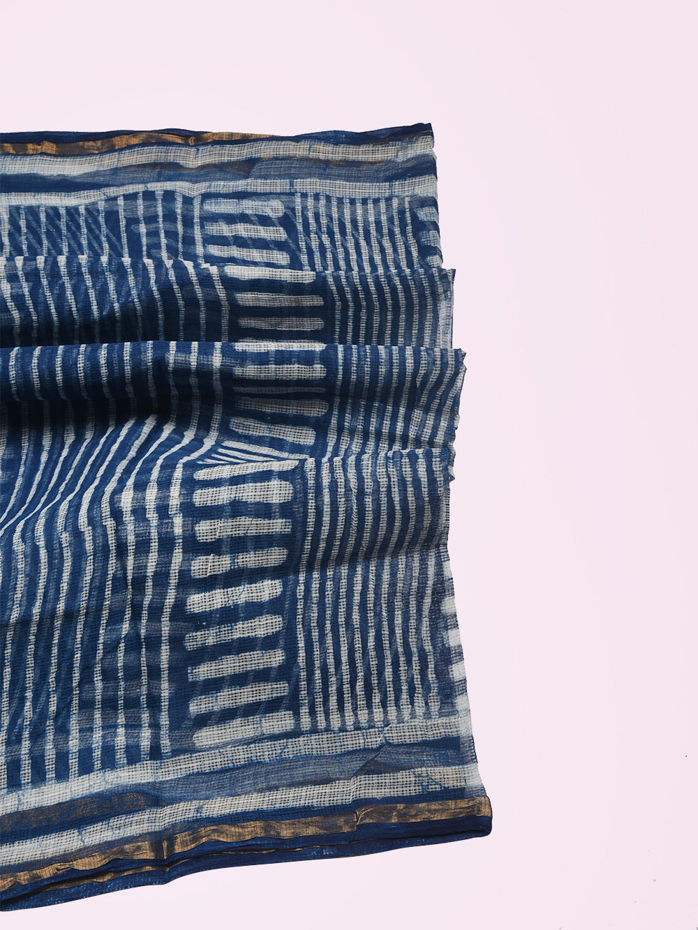 Indigo Hand Block Printed Stripy Stripes Pattern Kota Doria Dupatta