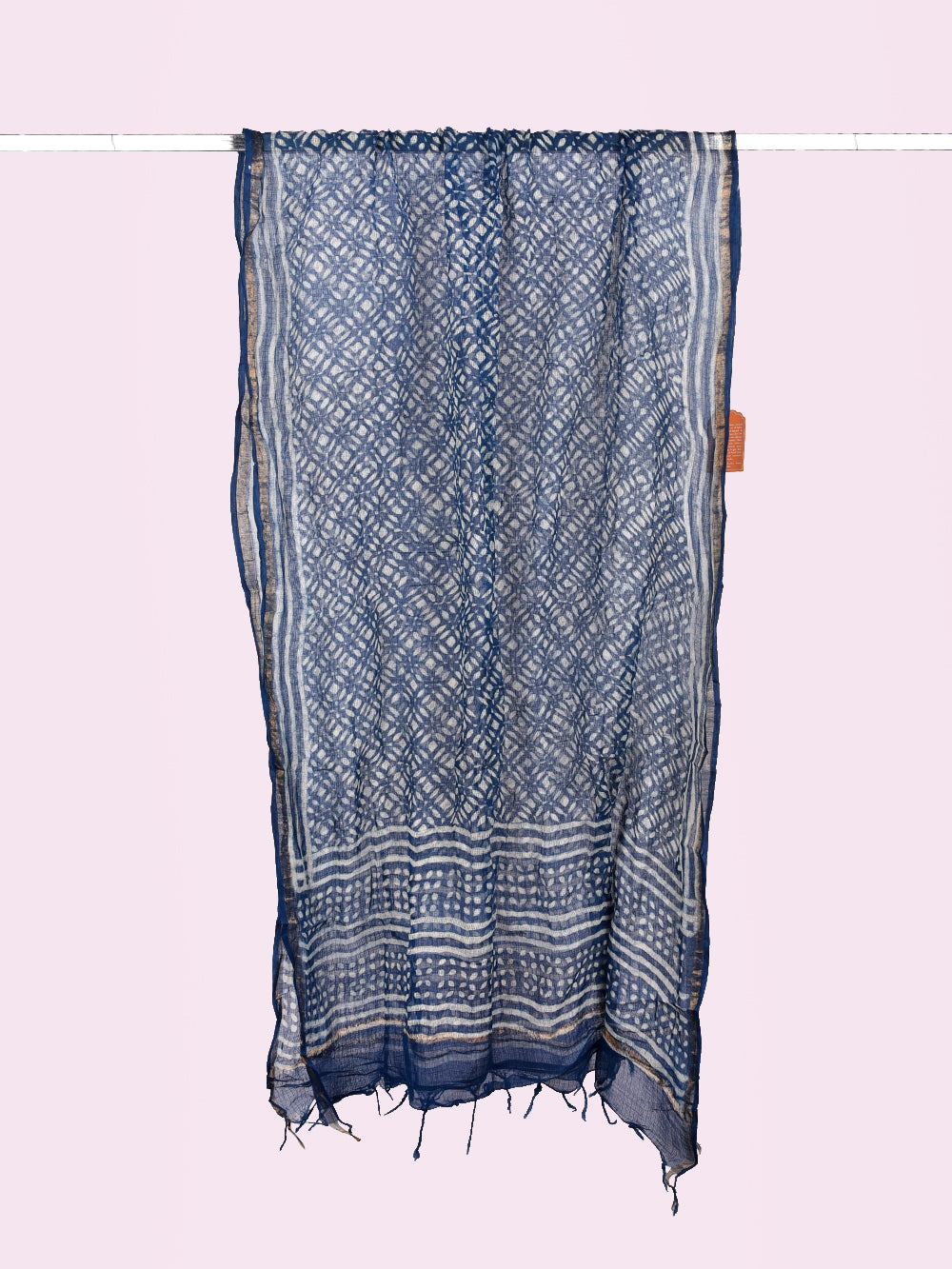 Indigo Hand Block Printed Crisscross Pattern Kota Doria Dupatta