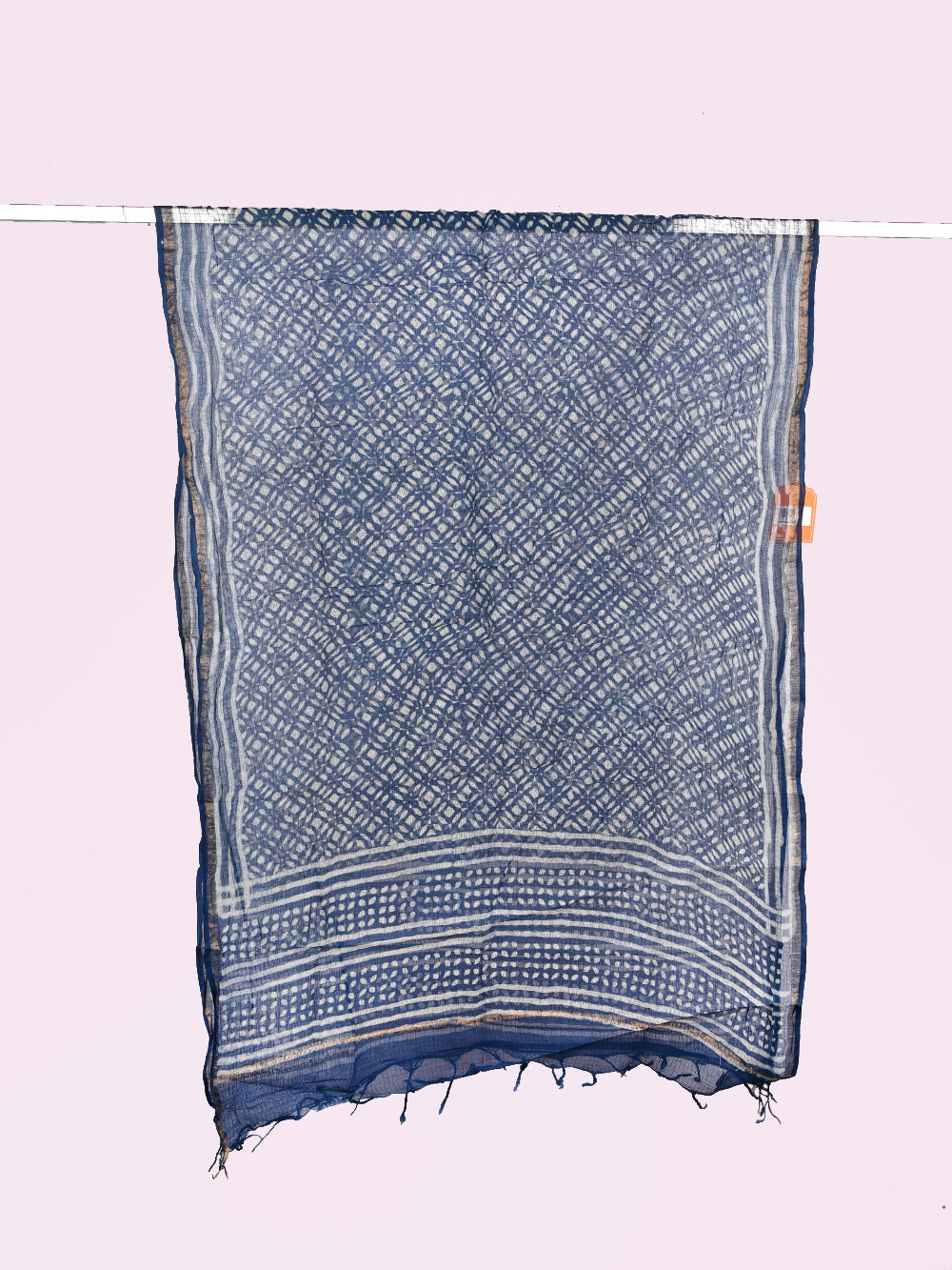 Indigo Hand Block Printed Crisscross Pattern Kota Doria Dupatta