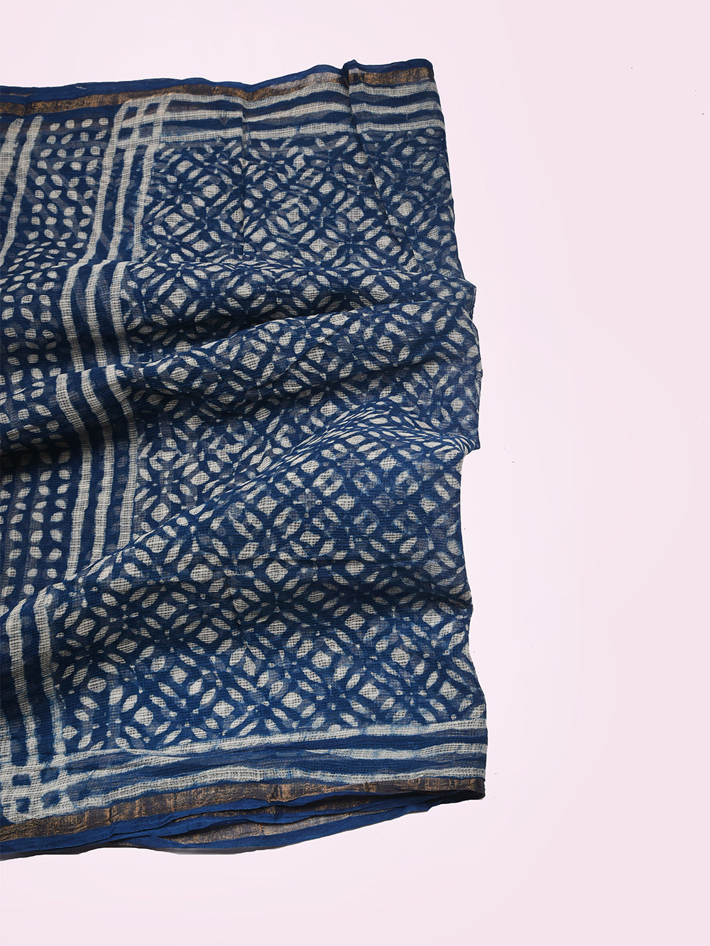 Indigo Hand Block Printed Crisscross Pattern Kota Doria Dupatta