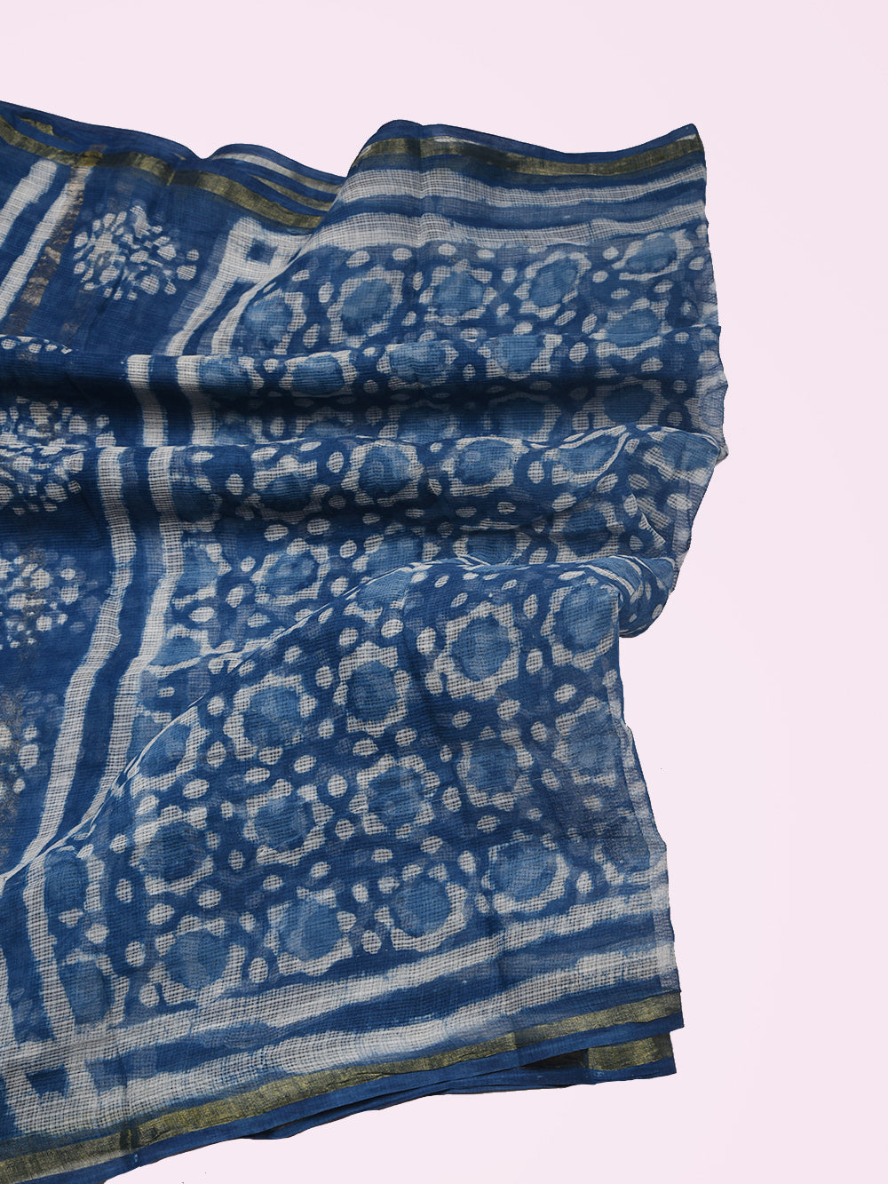 Indigo Hand Block Printed Ajrakh Pattern Kota Doria Dupatta