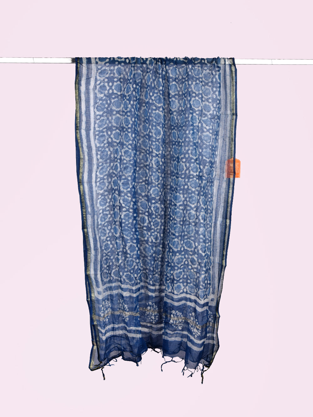 Indigo Hand Block Printed Ajrakh Pattern Kota Doria Dupatta