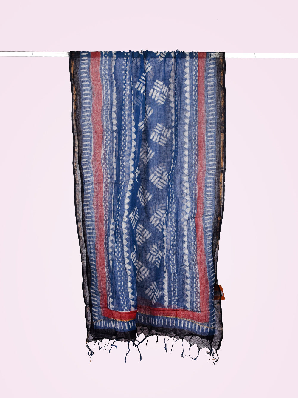 Indigo Bagru Hand Block Printed Doodle Pattern Kota Doria Dupatta