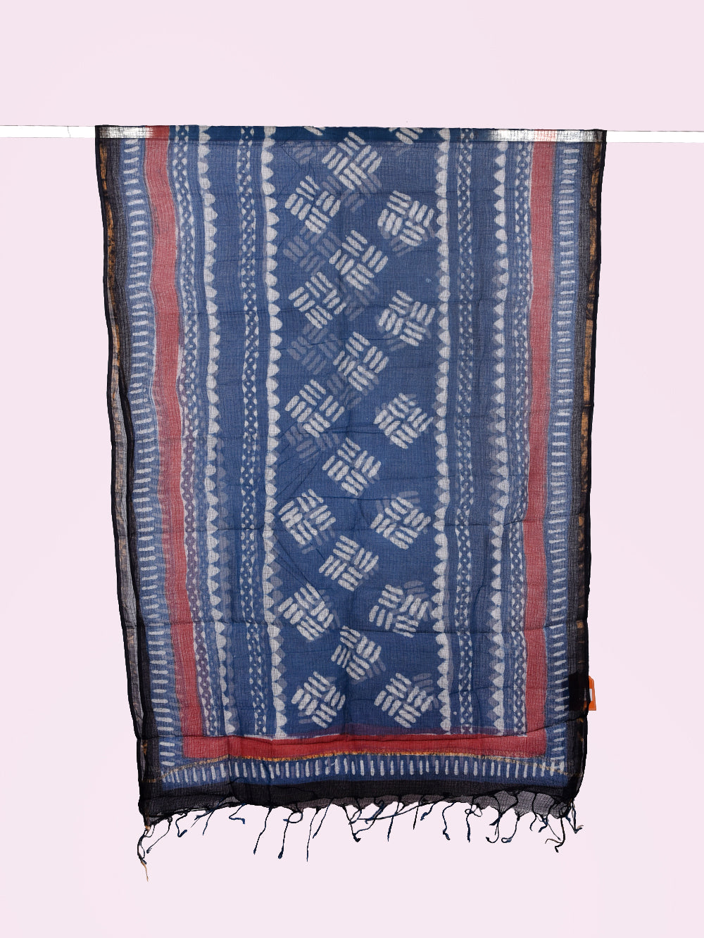 Indigo Bagru Hand Block Printed Doodle Pattern Kota Doria Dupatta