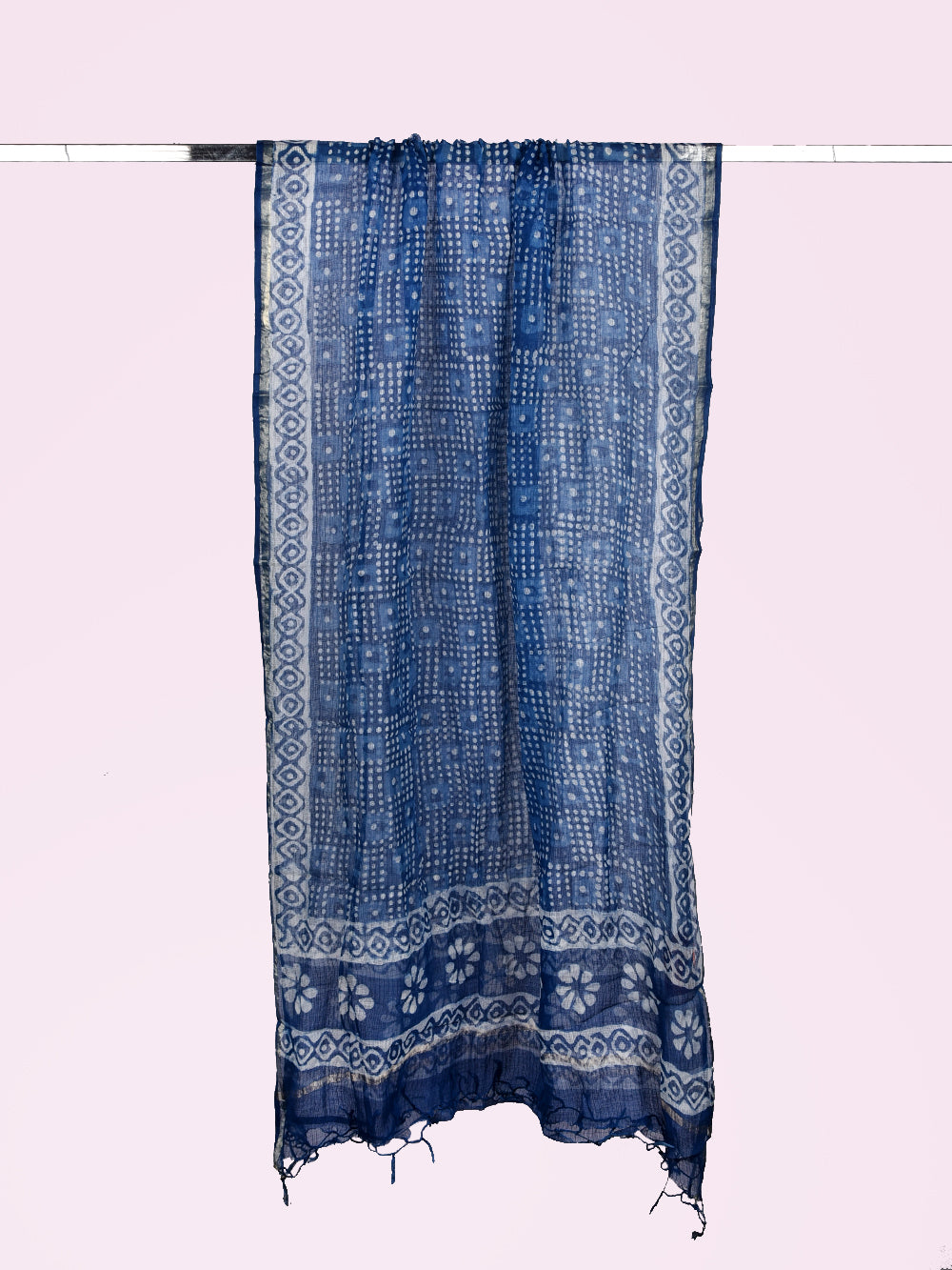 Indigo Hand Block Printed Dotted Box 1 Pattern Kota Doria Dupatta