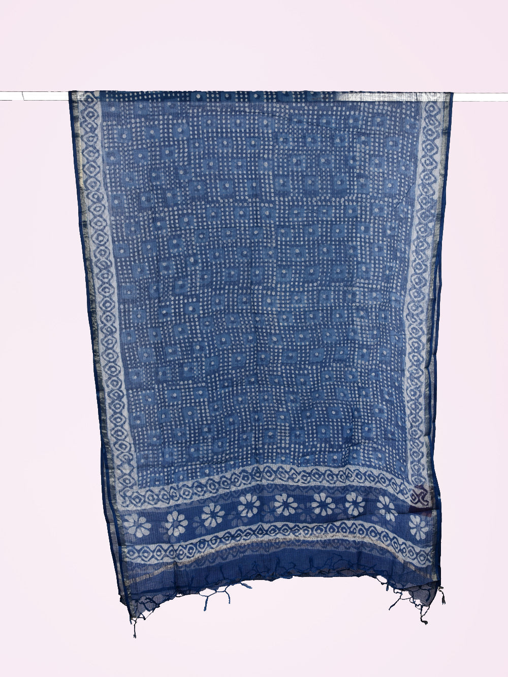 Indigo Hand Block Printed Dotted Box 1 Pattern Kota Doria Dupatta