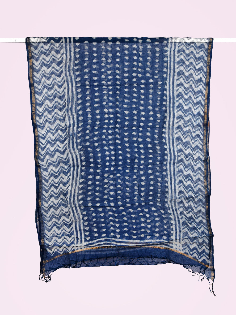 Indigo Hand Block Printed Chotu Trikon Pattern Kota Doria Dupatta