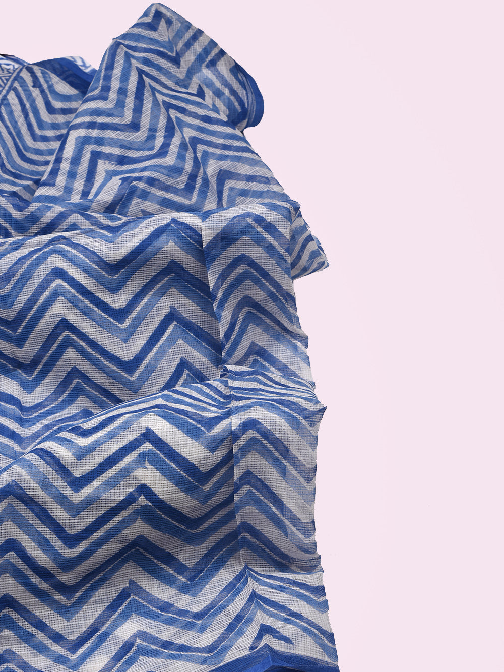 Blue Hand Block Printed Chevron Pattern Kota Doria Dupatta