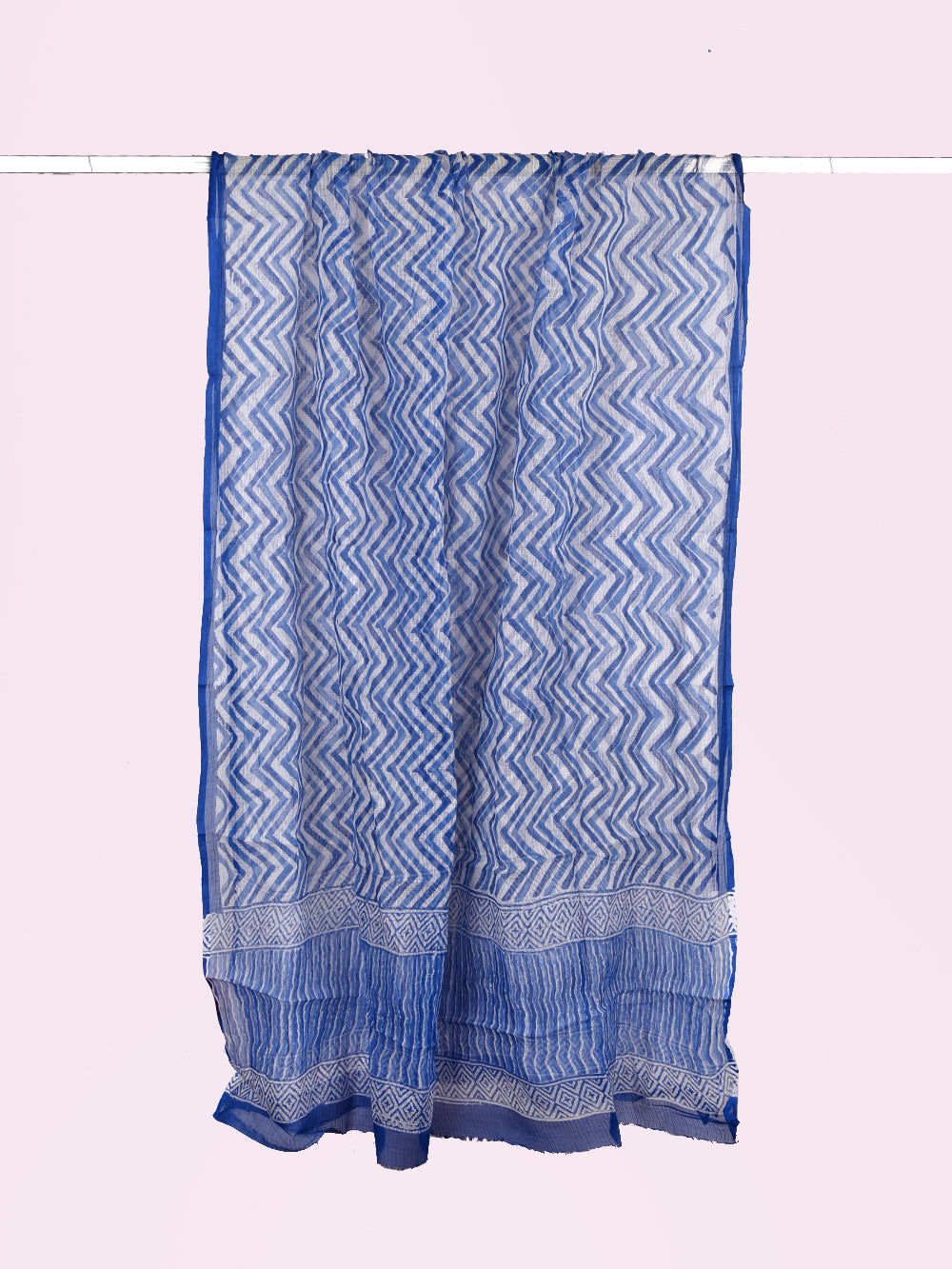 Blue Hand Block Printed Chevron Pattern Kota Doria Dupatta