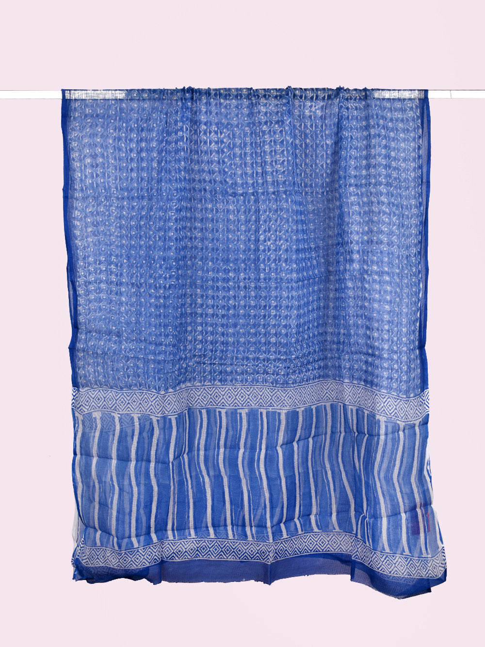 Blue Hand Block Printed Bindu Boxes Pattern Kota Doria Dupatta