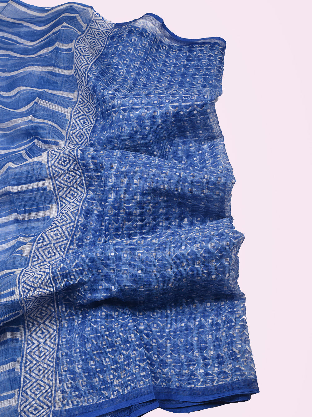 Blue Hand Block Printed Bindu Boxes Pattern Kota Doria Dupatta