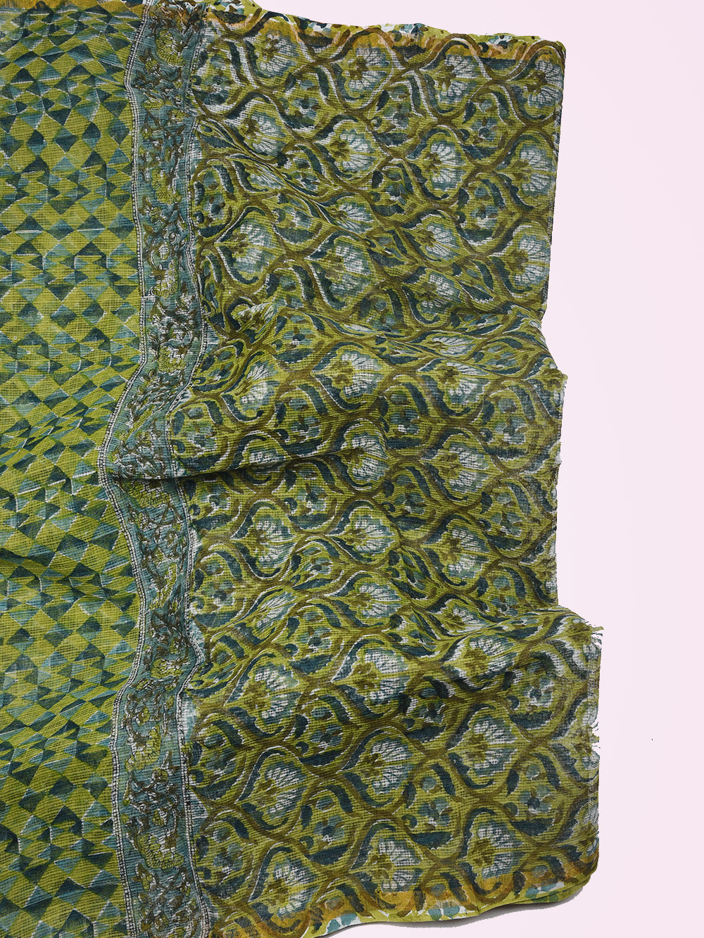 Green Hari Hand Block Printed Jharokhe Pattern Kota Doria Dupatta