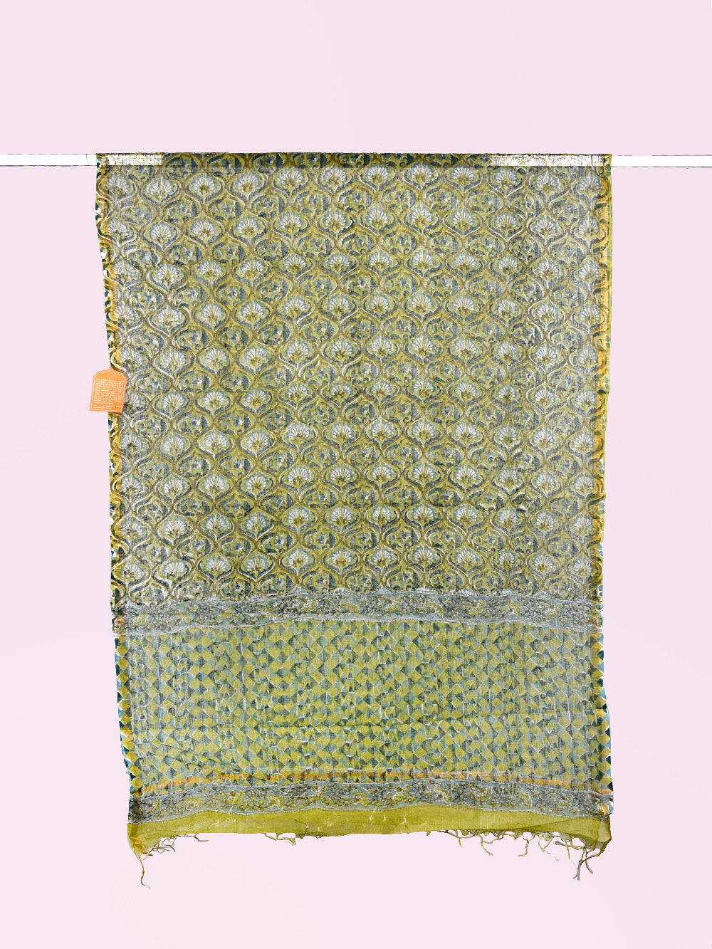 Green Hari Hand Block Printed Jharokhe Pattern Kota Doria Dupatta