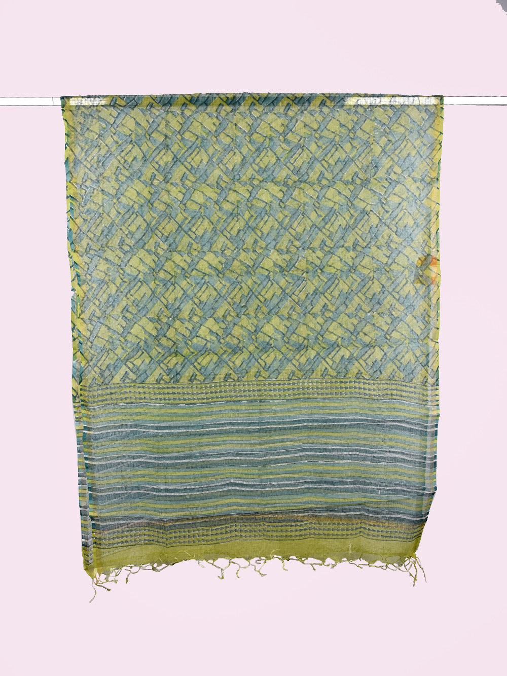 Green Hari Hand Block Printed Abstract Pattern Kota Doria Dupatta