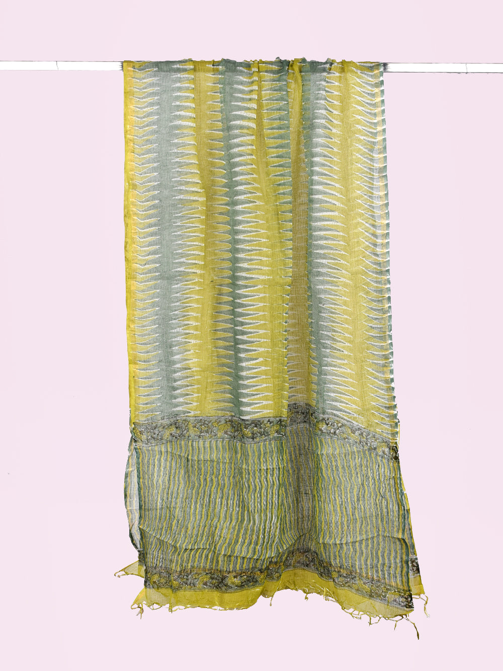 Green Hari Hand Block Printed Chevron Pattern Kota Doria Dupatta