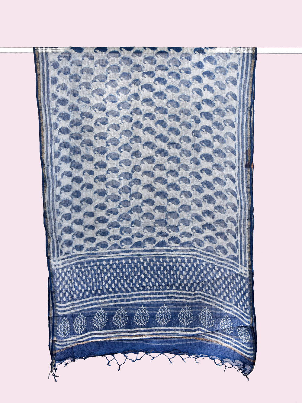 Indigo Hand Block Printed Kairi Ambi Pattern Kota Doria Dupatta