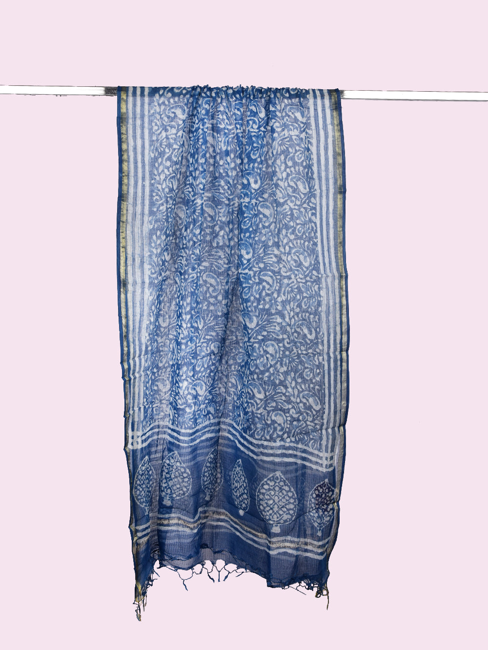 Indigo Hand Block Printed Jaal Pattern Kota Doria Dupatta