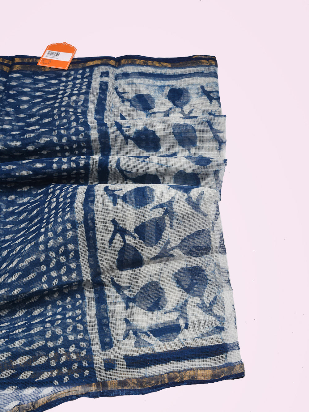 Indigo Hand Block Printed Gulaab Pattern Kota Doria Dupatta