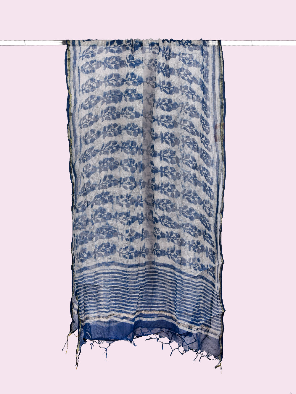 Indigo Hand Block Printed Mughal Boota Pattern Kota Doria Dupatta