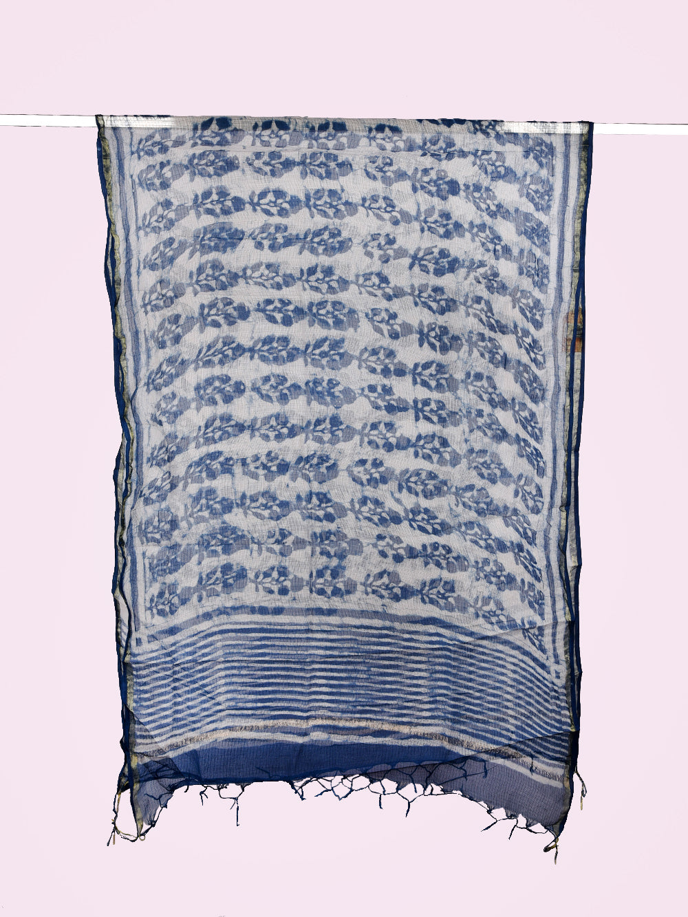 Indigo Hand Block Printed Mughal Boota Pattern Kota Doria Dupatta