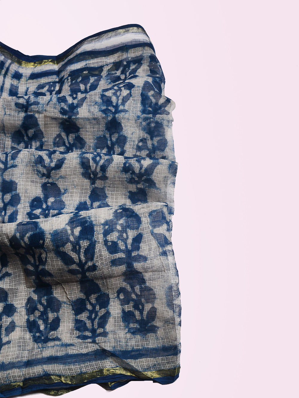 Indigo Hand Block Printed Mughal Boota Pattern Kota Doria Dupatta