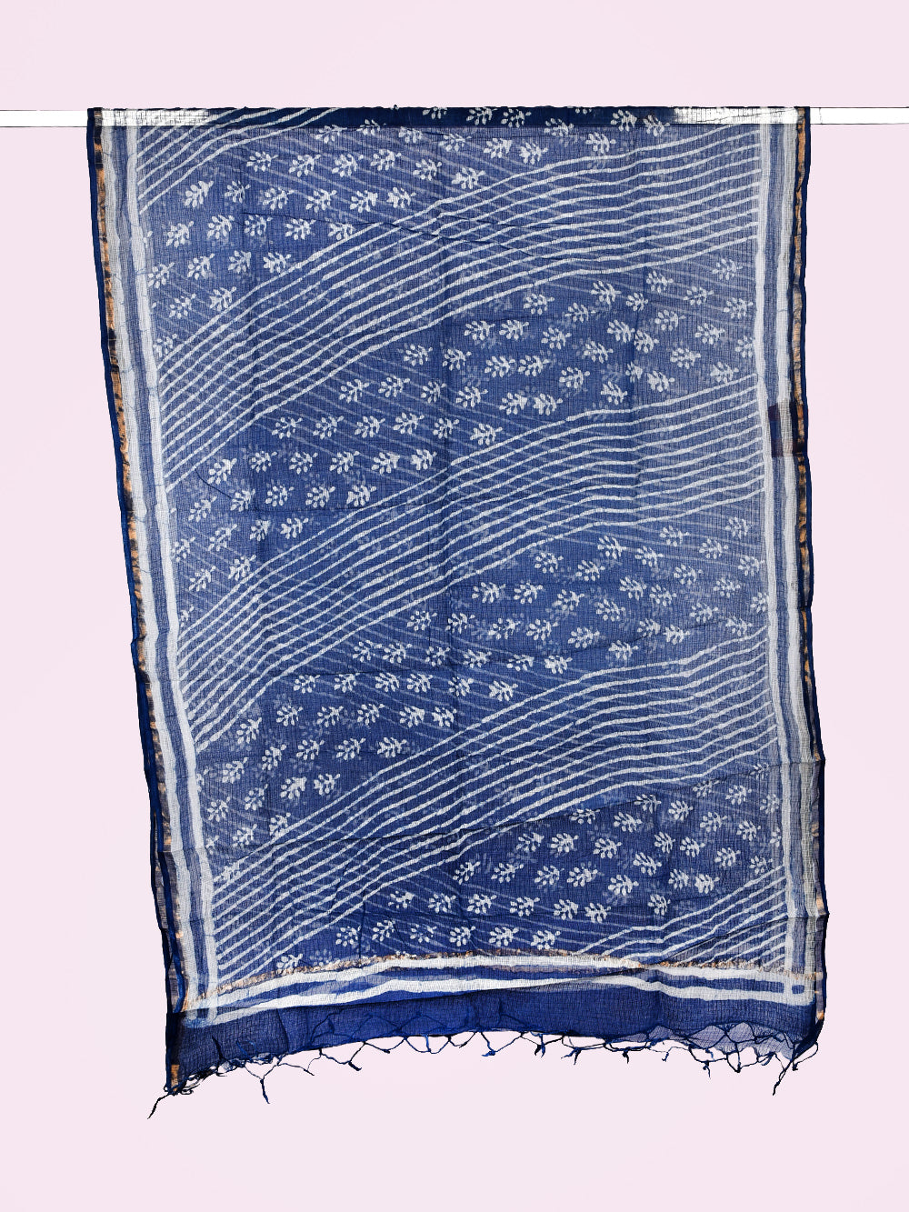 Indigo Hand Block Printed Leher Pattern Kota Doria Dupatta