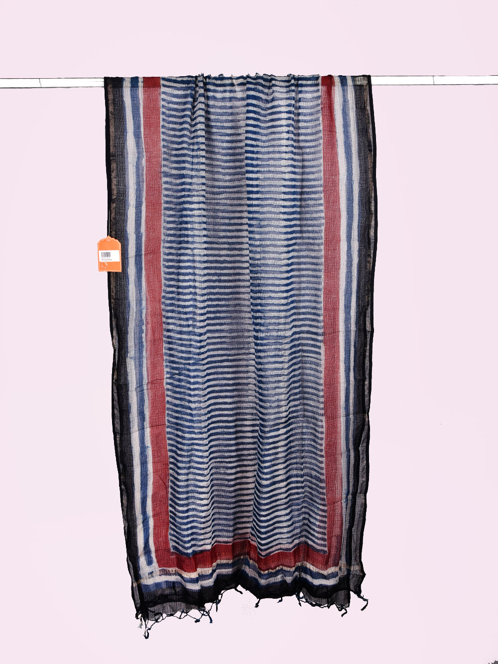 Indigo Bagru Hand Block Printed Stripes Pattern Kota Doria Dupatta