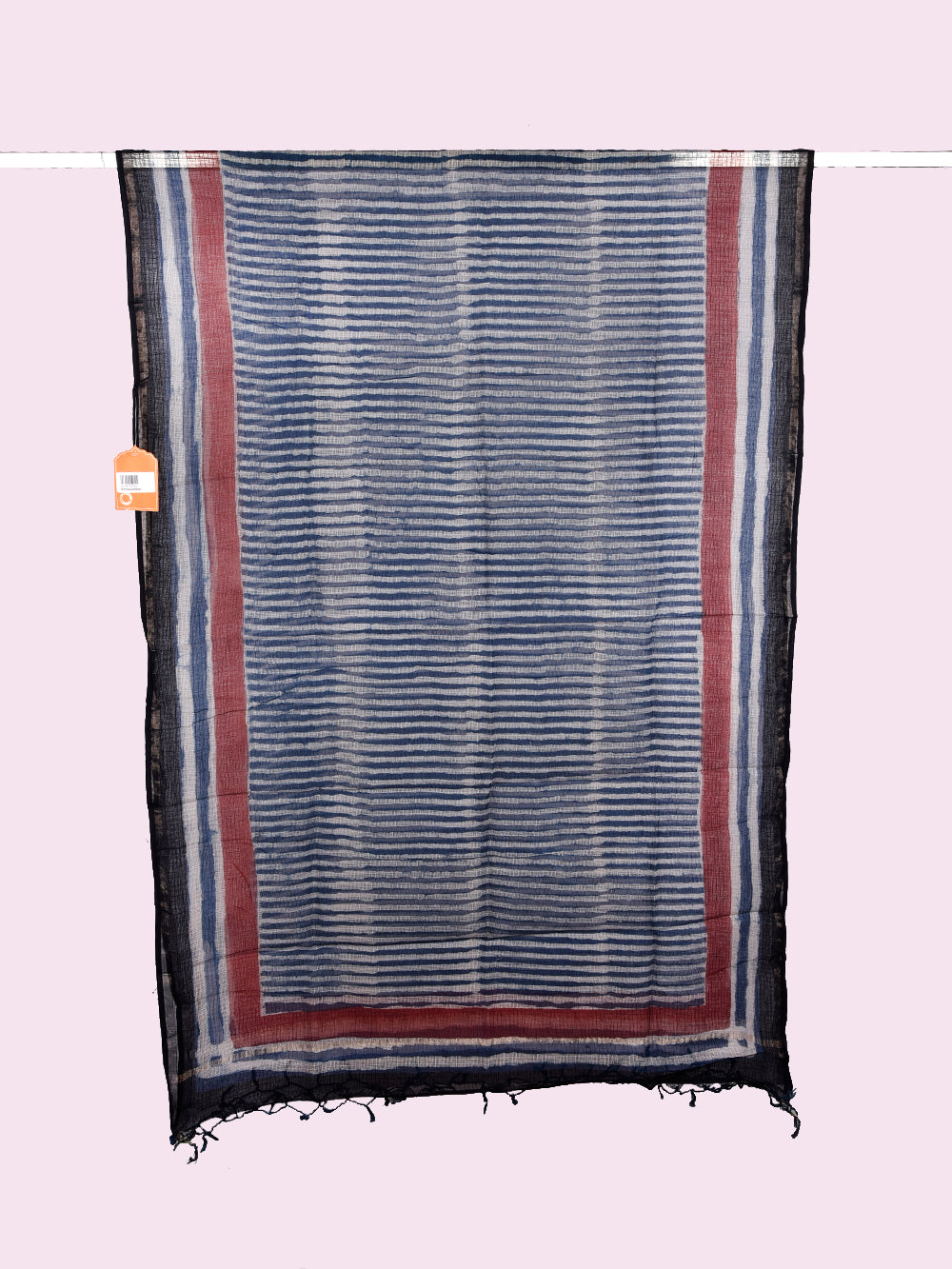 Indigo Bagru Hand Block Printed Stripes Pattern Kota Doria Dupatta