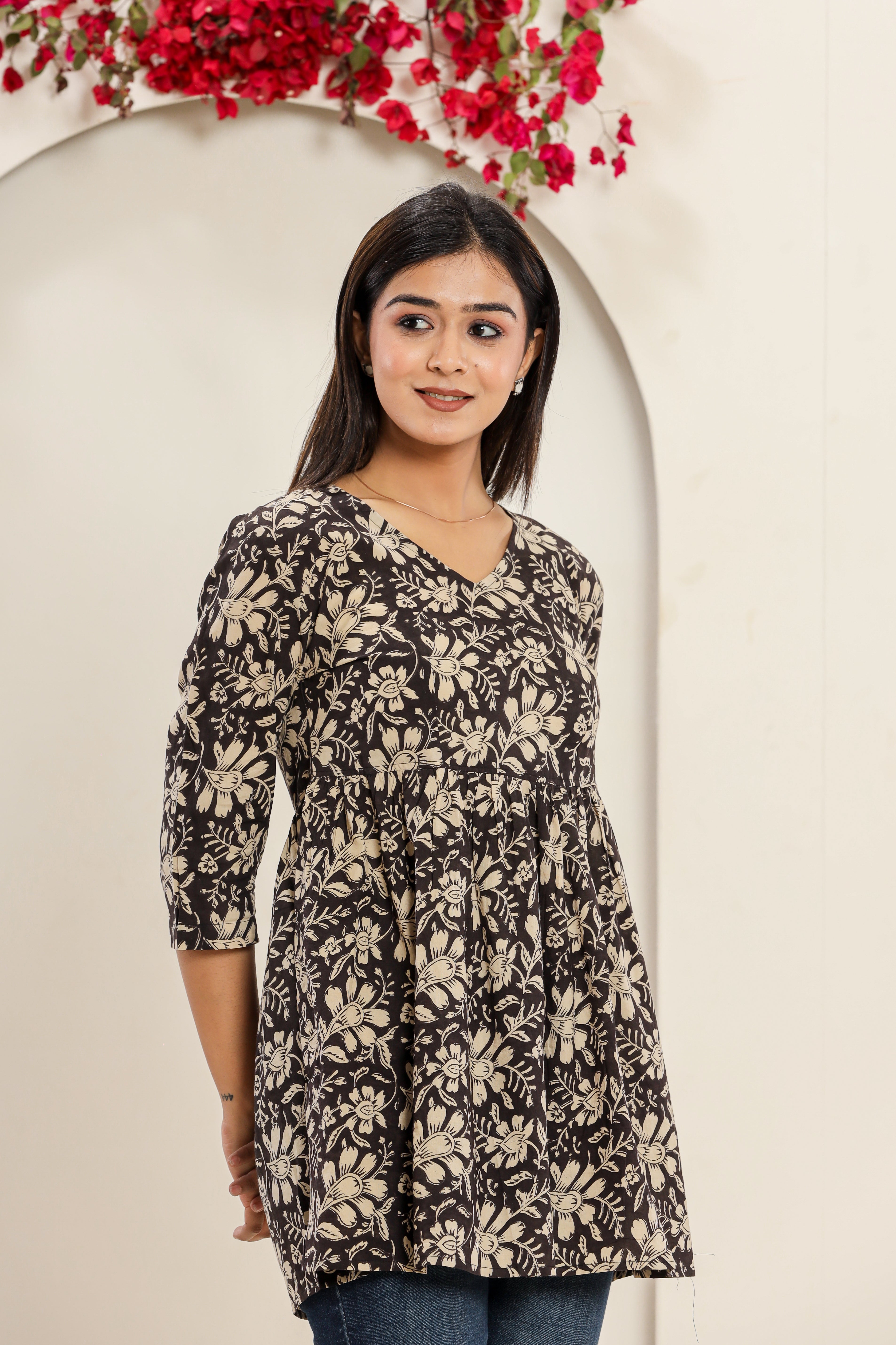 Kala Bagaan Flared Womens Hand Block Printed Tops