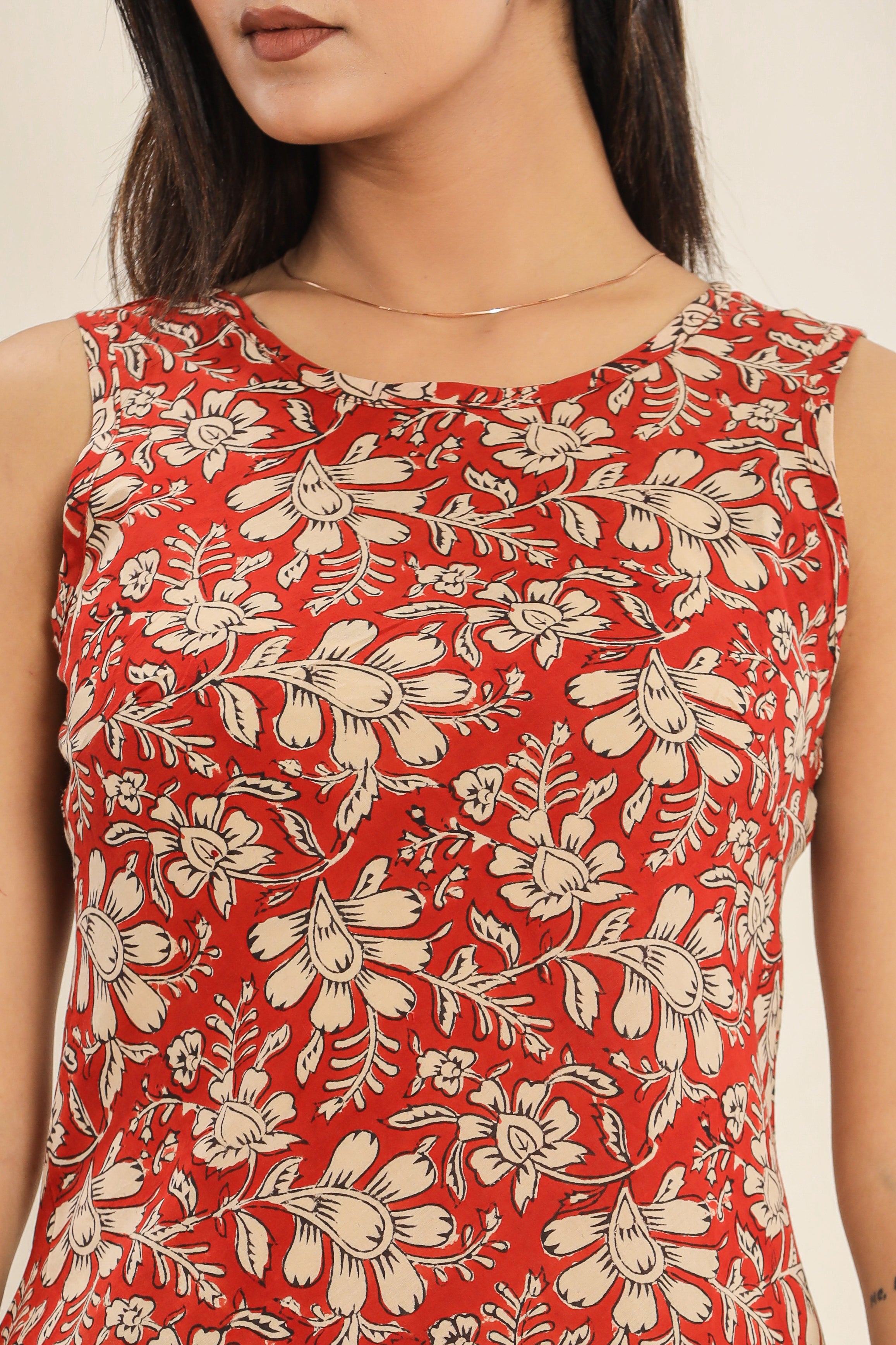 Hibiscus Jaal Bagru Print Sleeveless Hand Block Printed Womens Tops