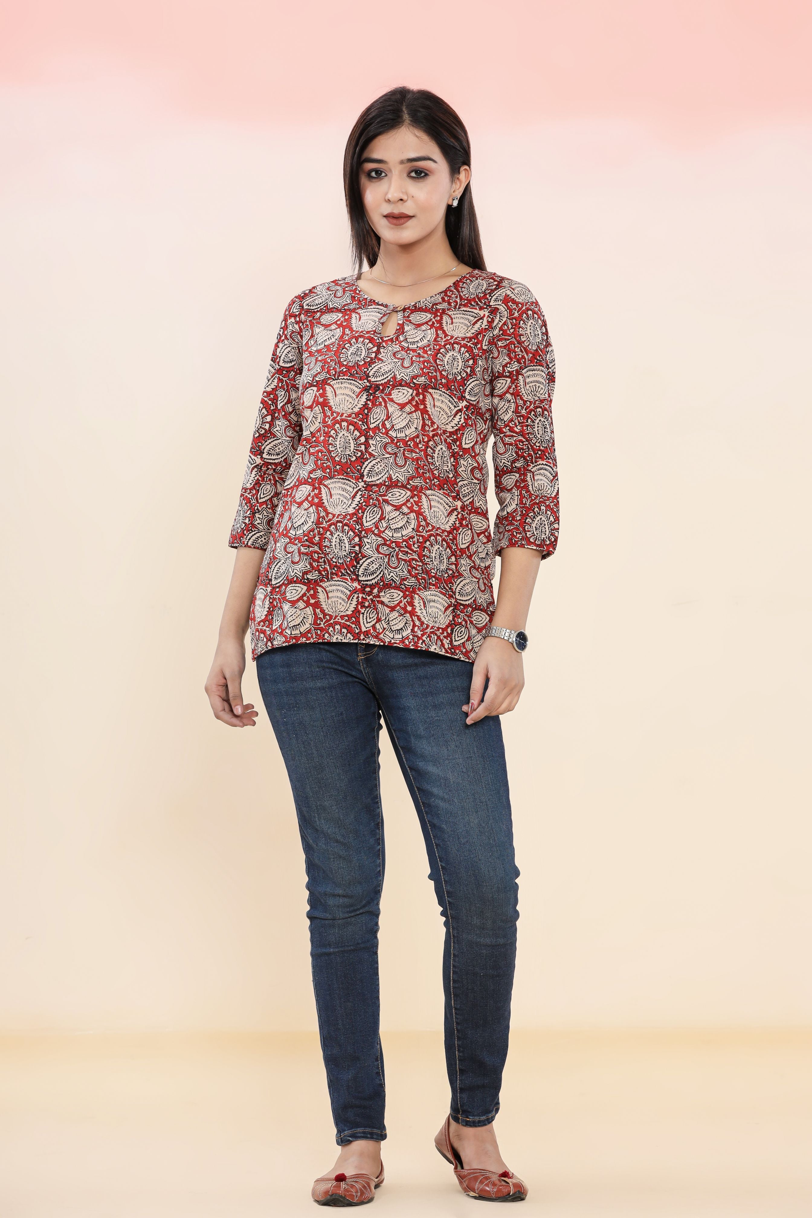 Bell Flower Jaal Hand Block Printed Womens Tops