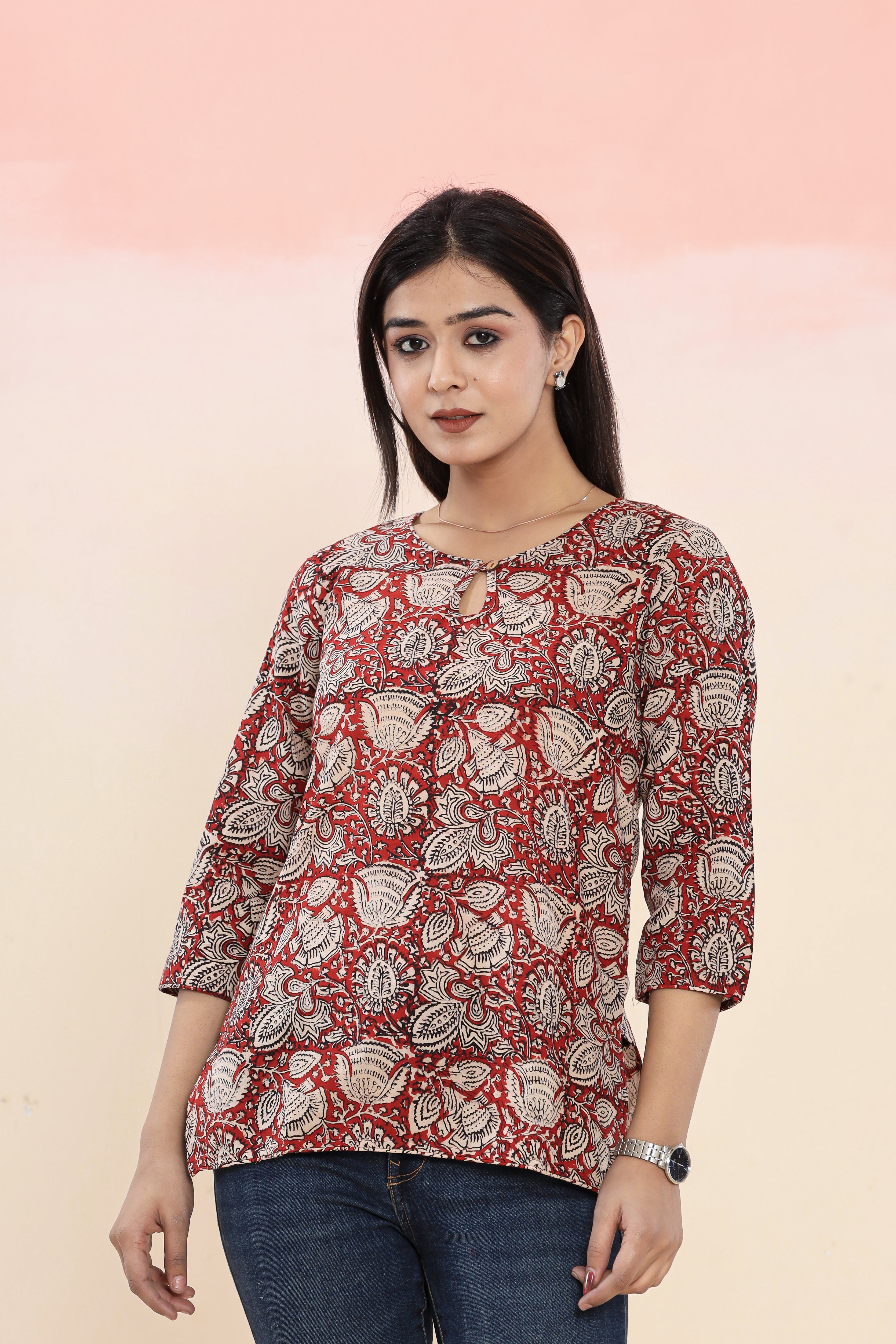 Bell Flower Jaal Hand Block Printed Womens Tops