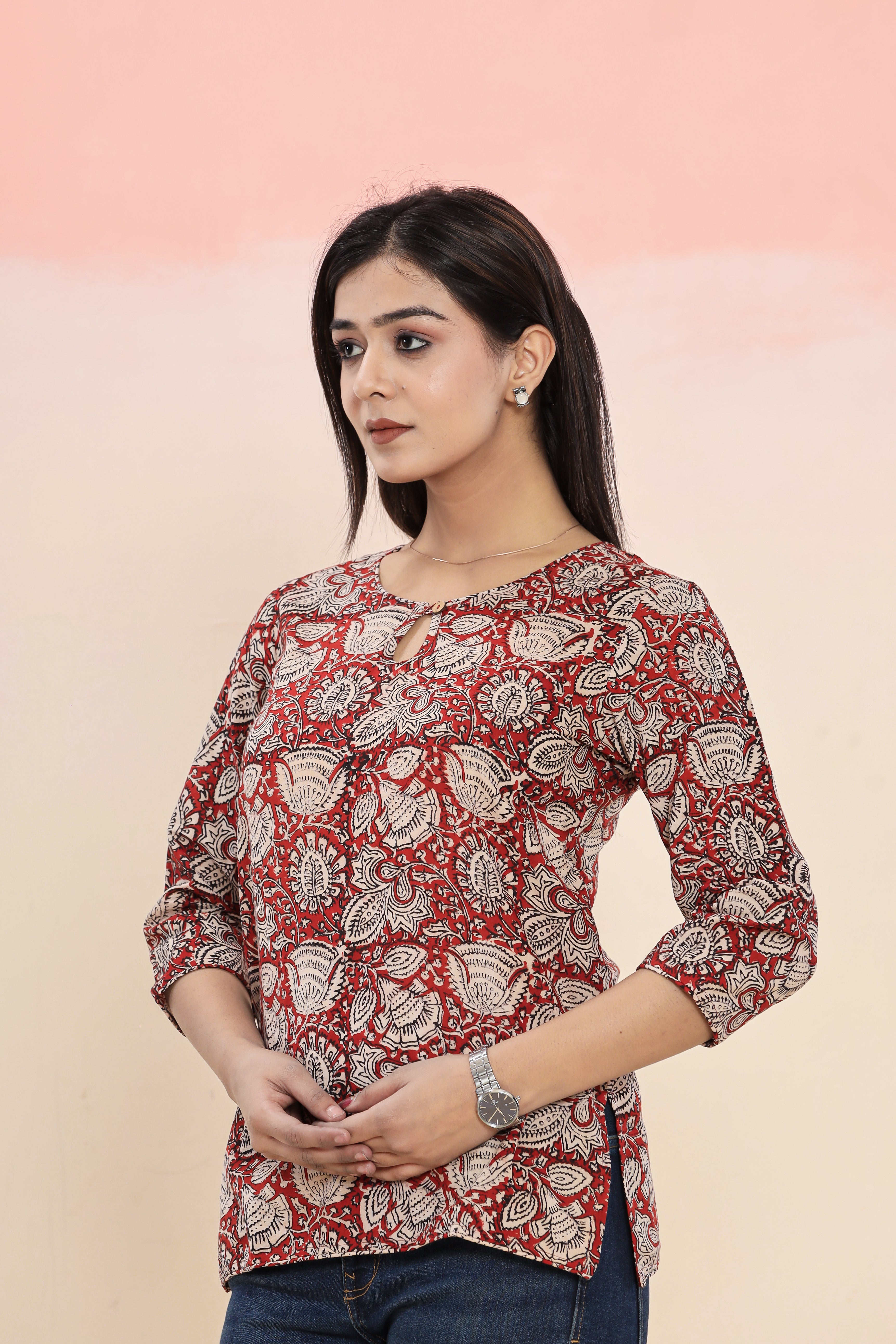 Bell Flower Jaal Hand Block Printed Womens Tops