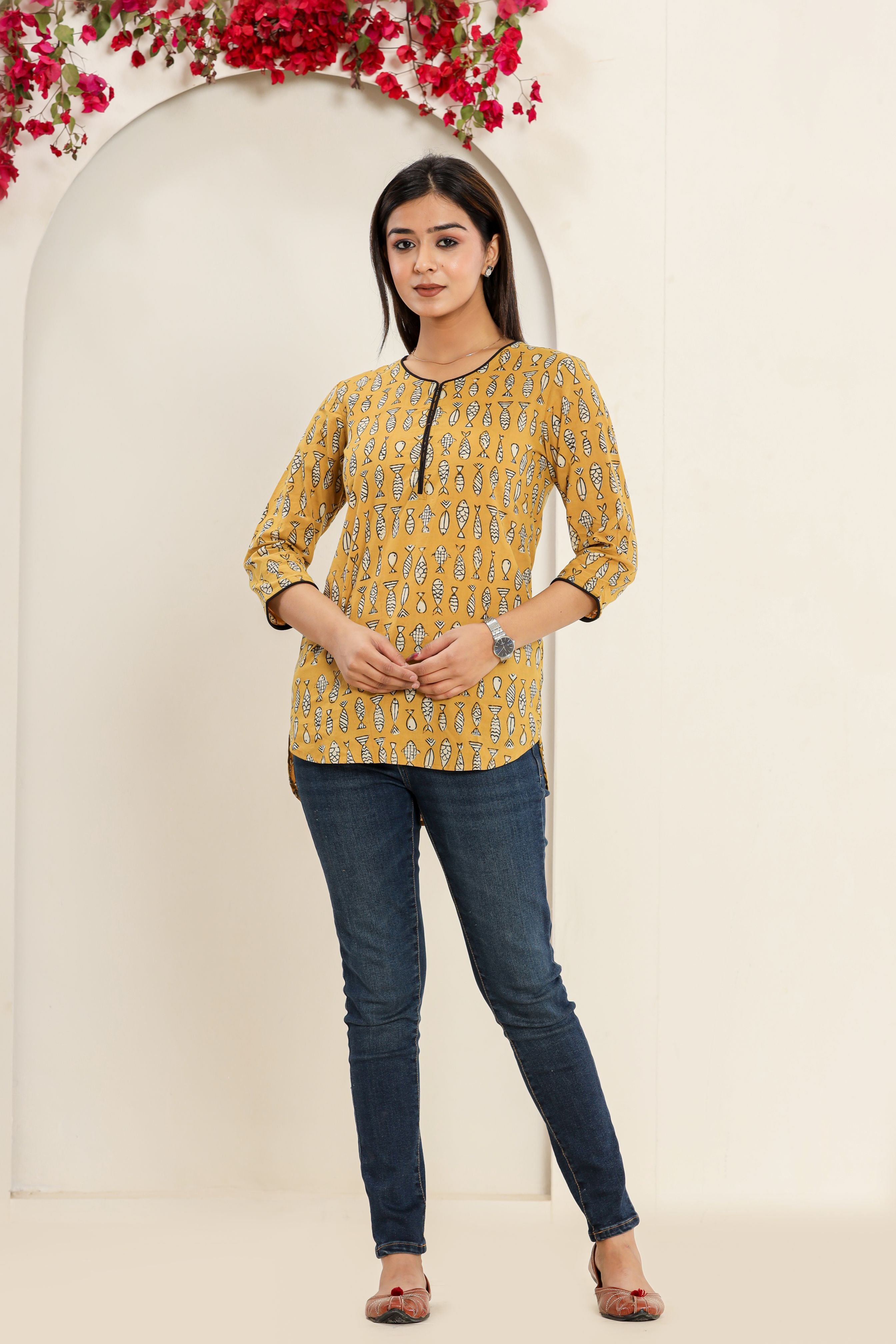 Matsya Fishes Hand Block Printed Womens Tops