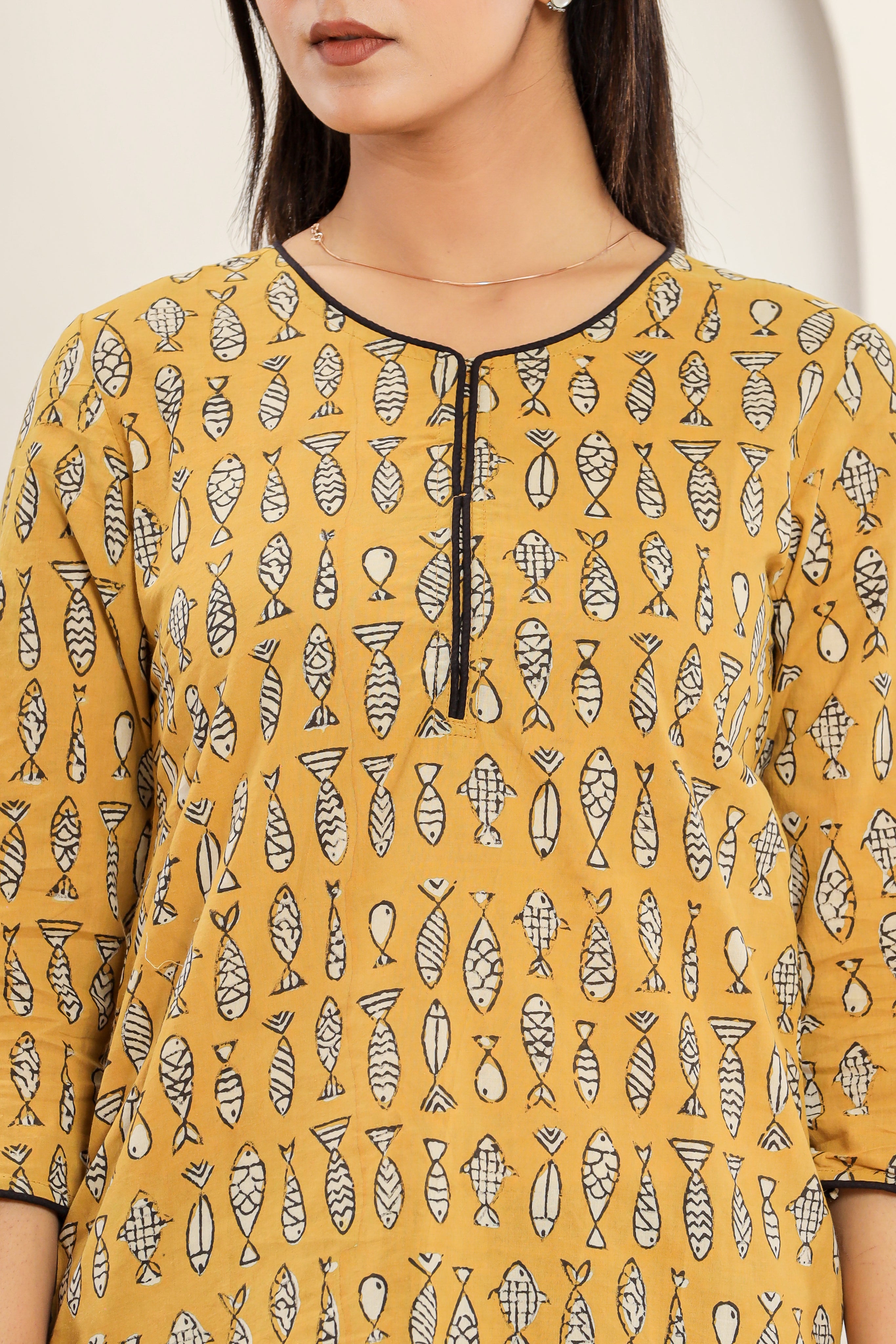 Matsya Fishes Hand Block Printed Womens Tops