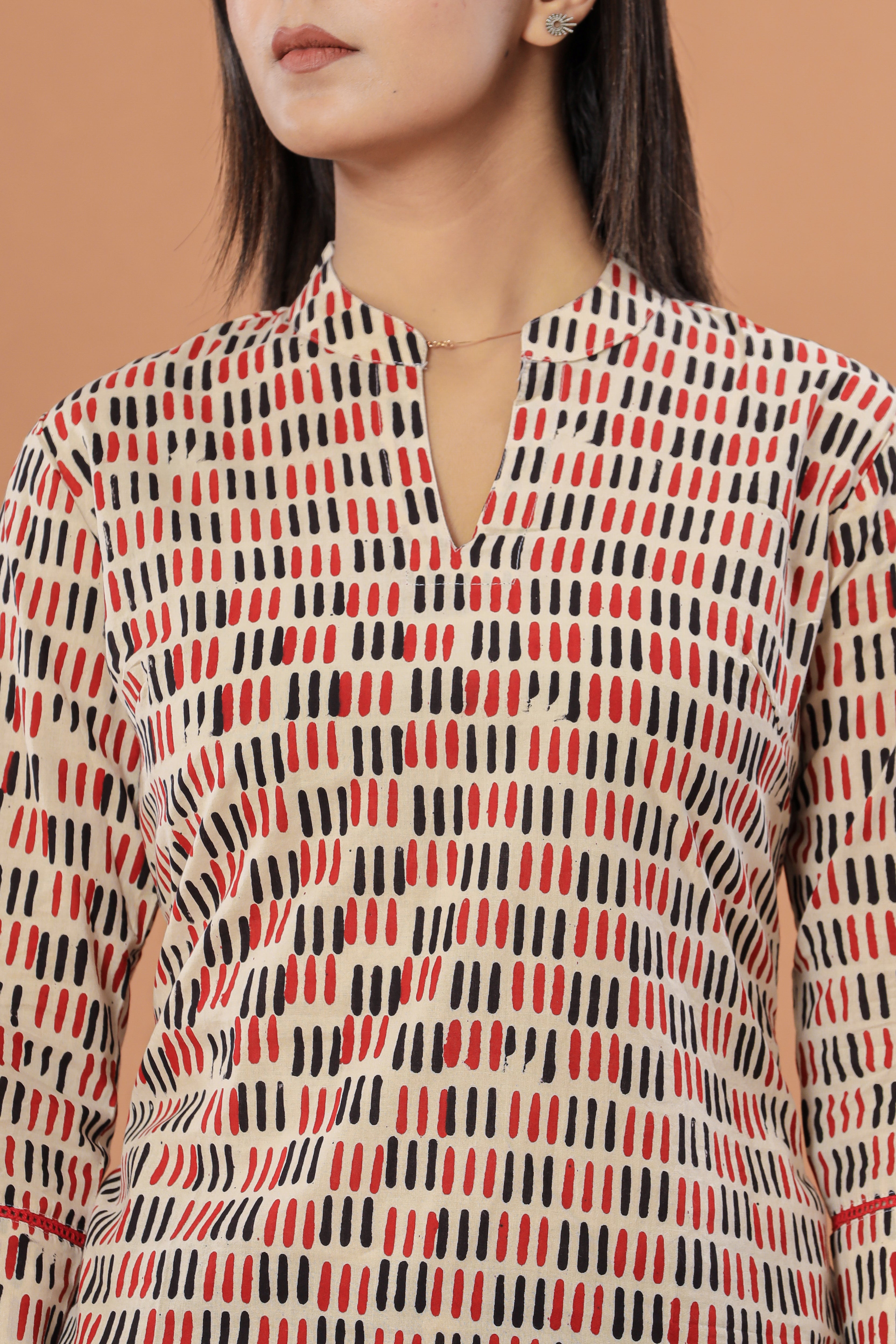 Tally Mark Geometric Print Hand Block Printed Womens Tops