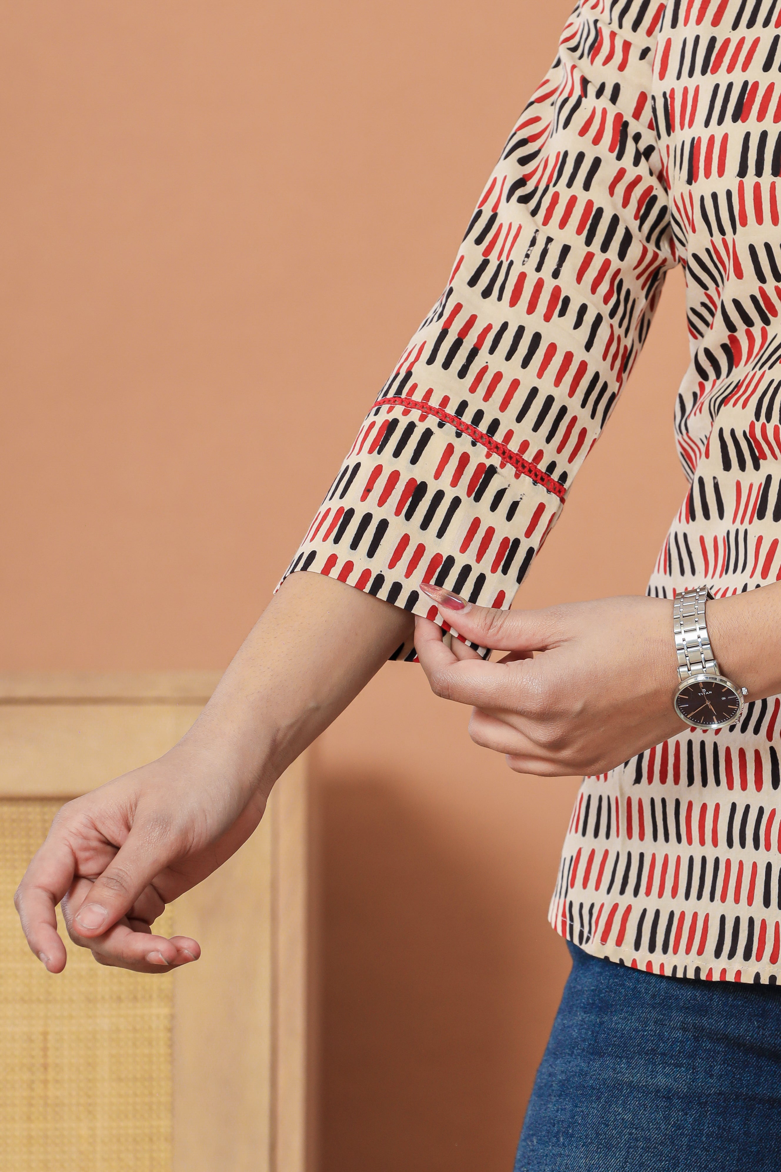 Tally Mark Geometric Print Hand Block Printed Womens Tops