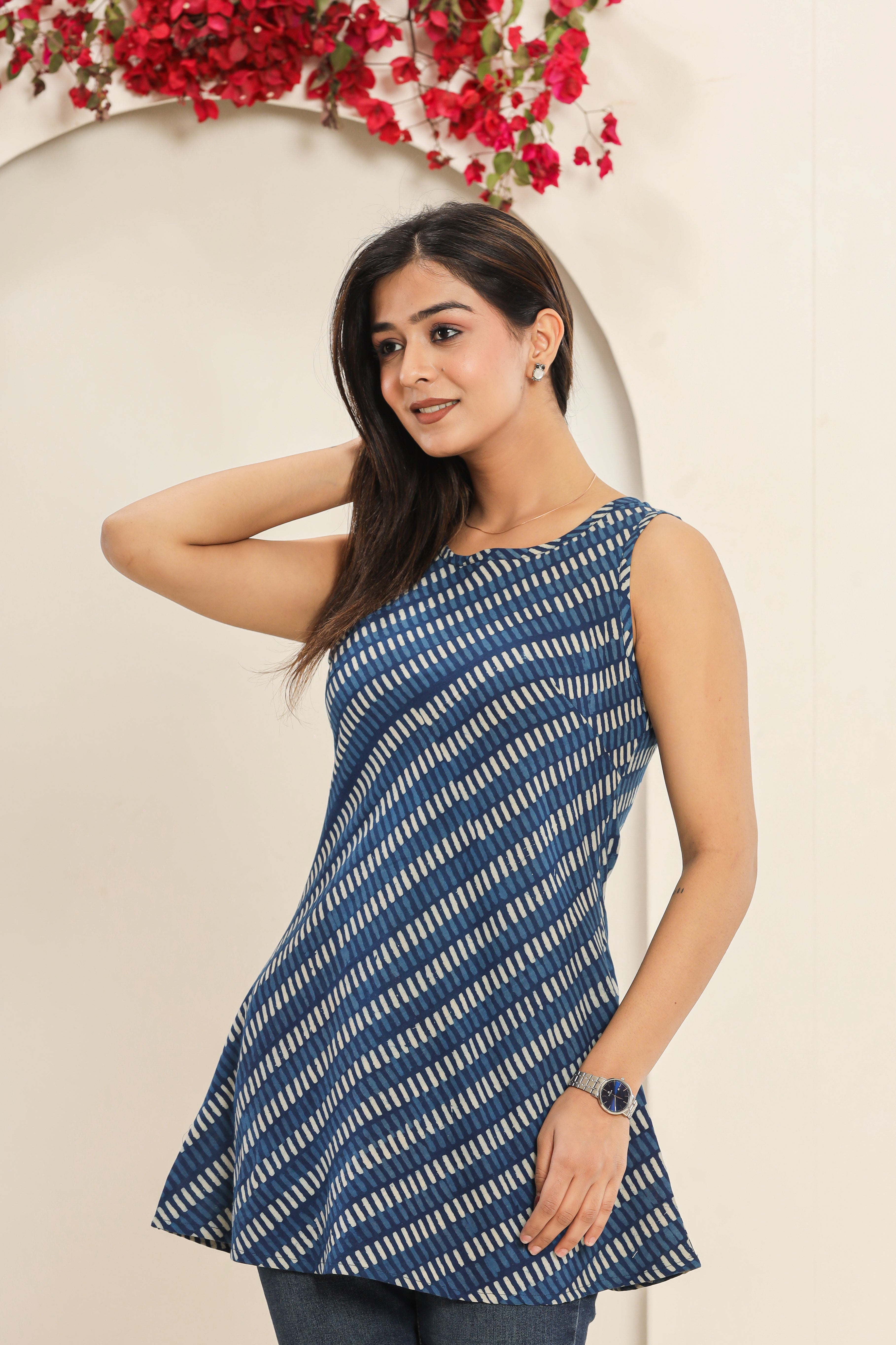 Slash Daboo Indigo Print Sleeveless Hand Block Printed Womens Tops