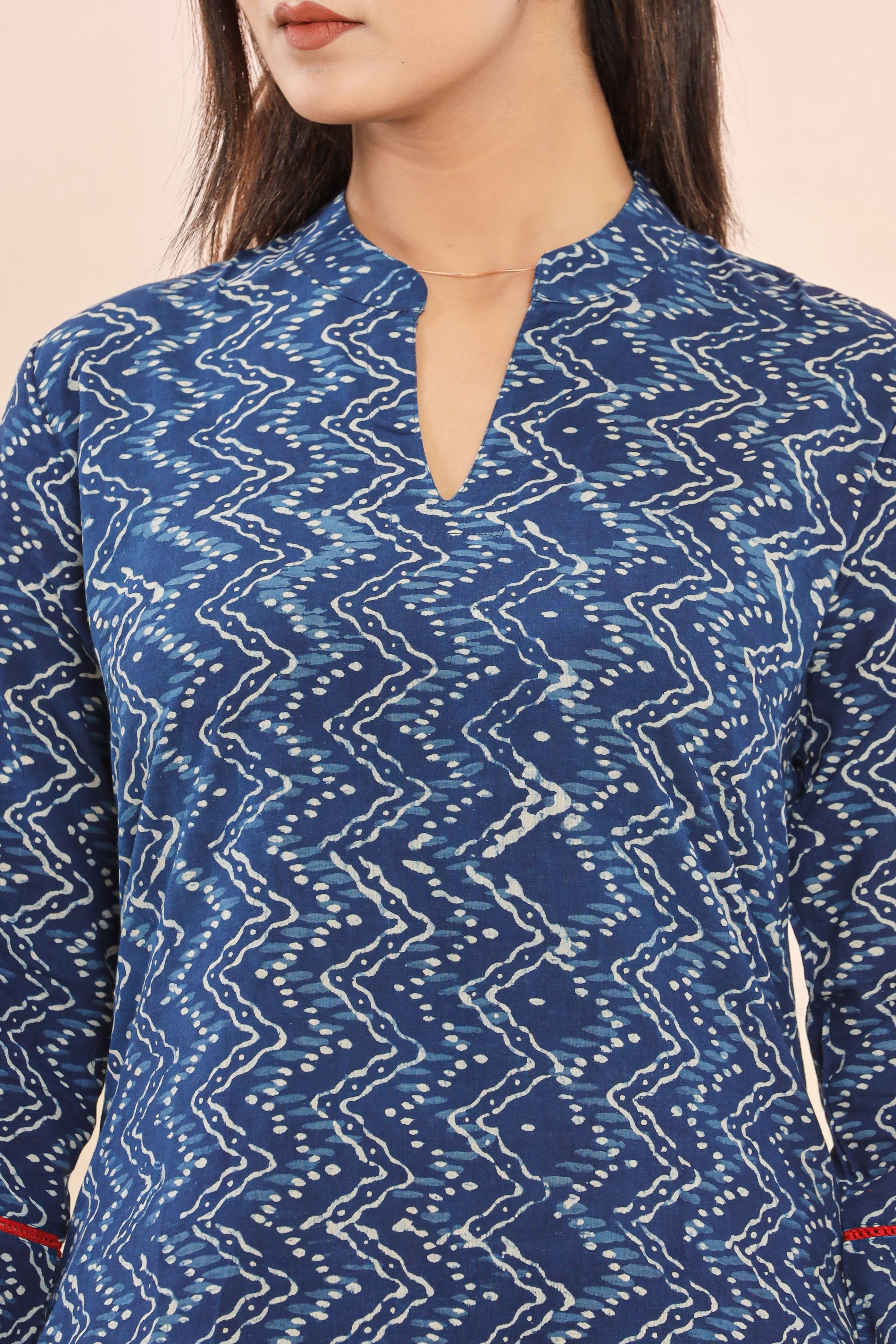 Indigo Chevron Geometric Print Hand Block Printed Womens Tops