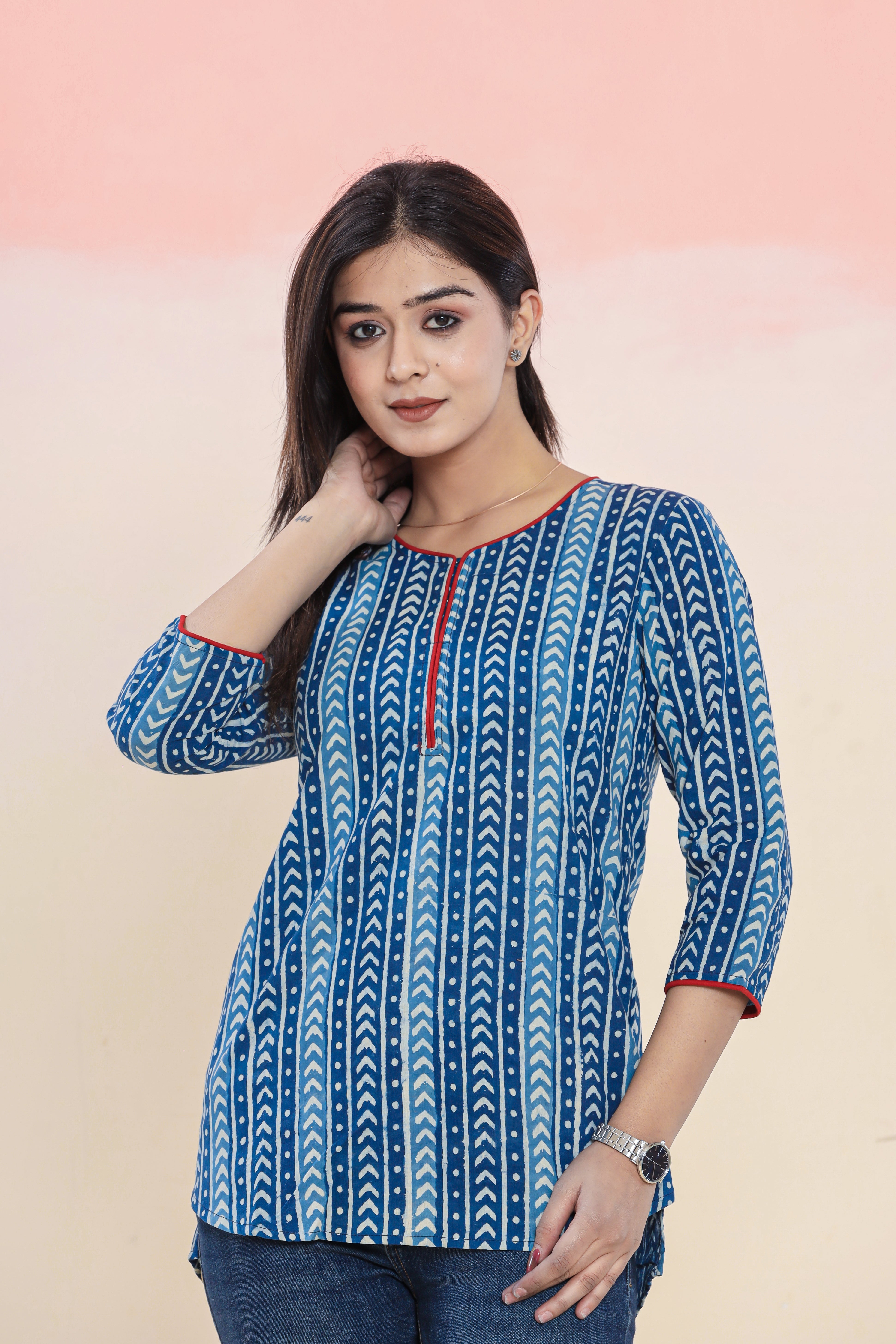 Indigo Arrows Hand Block Printed Womens Tops