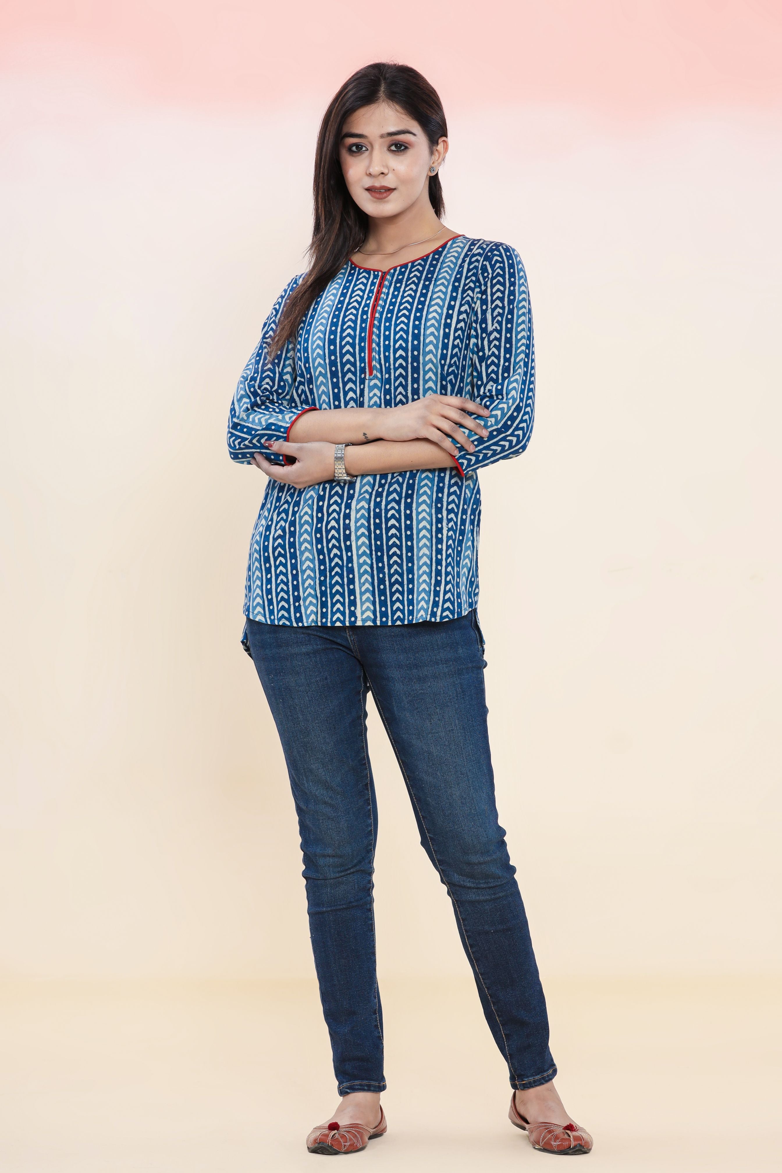 Indigo Arrows Hand Block Printed Womens Tops