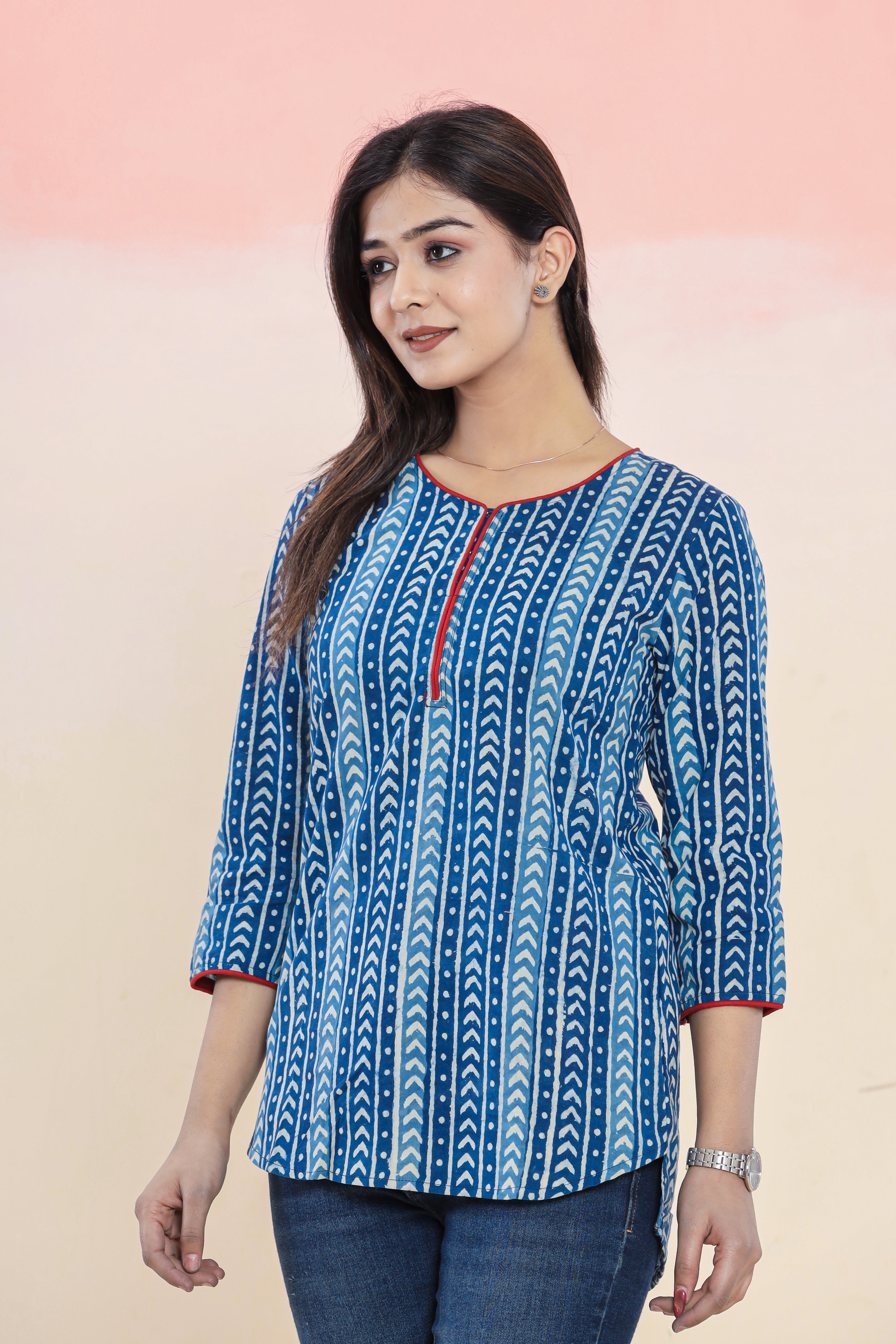 Indigo Arrows Hand Block Printed Womens Tops