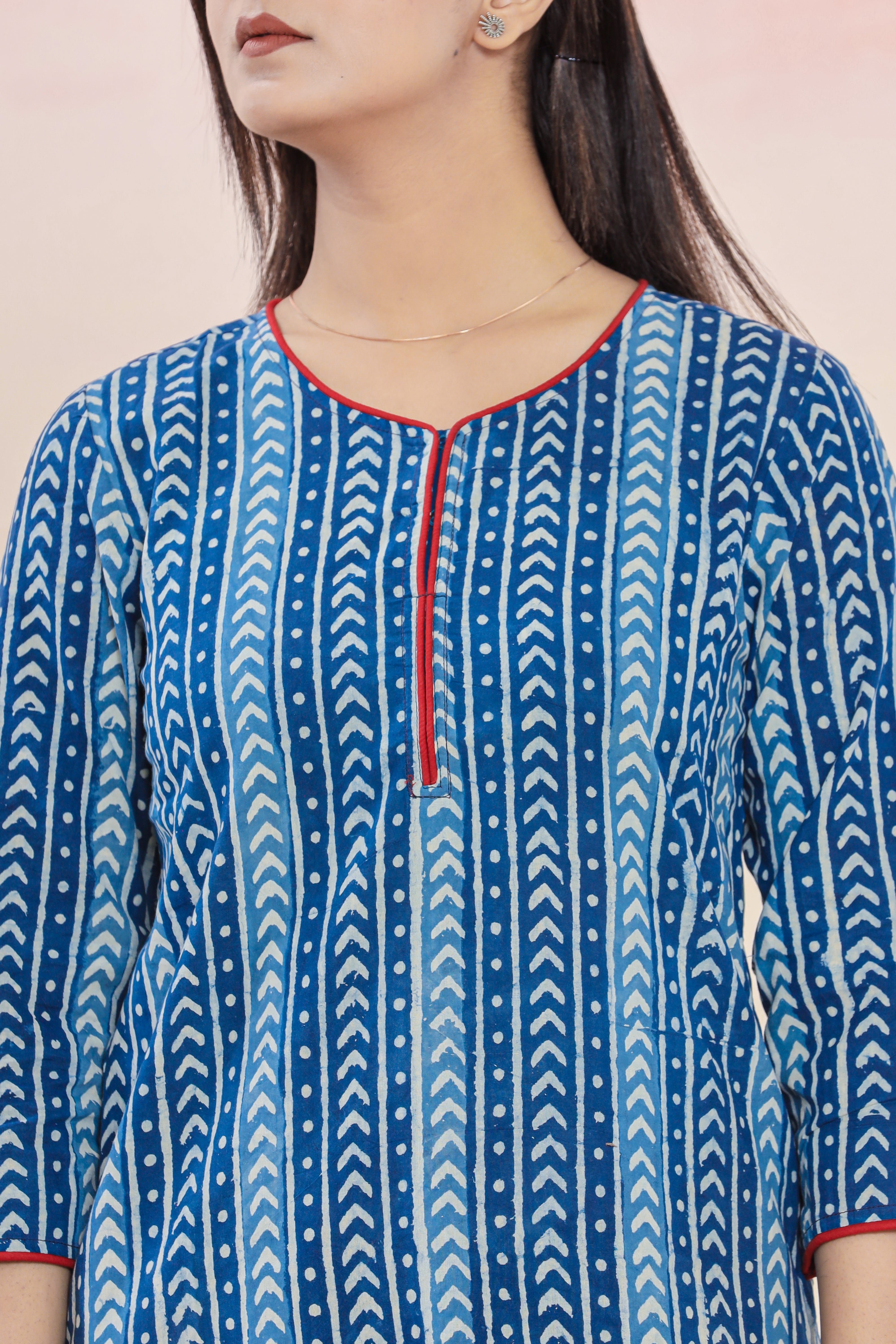 Indigo Arrows Hand Block Printed Womens Tops