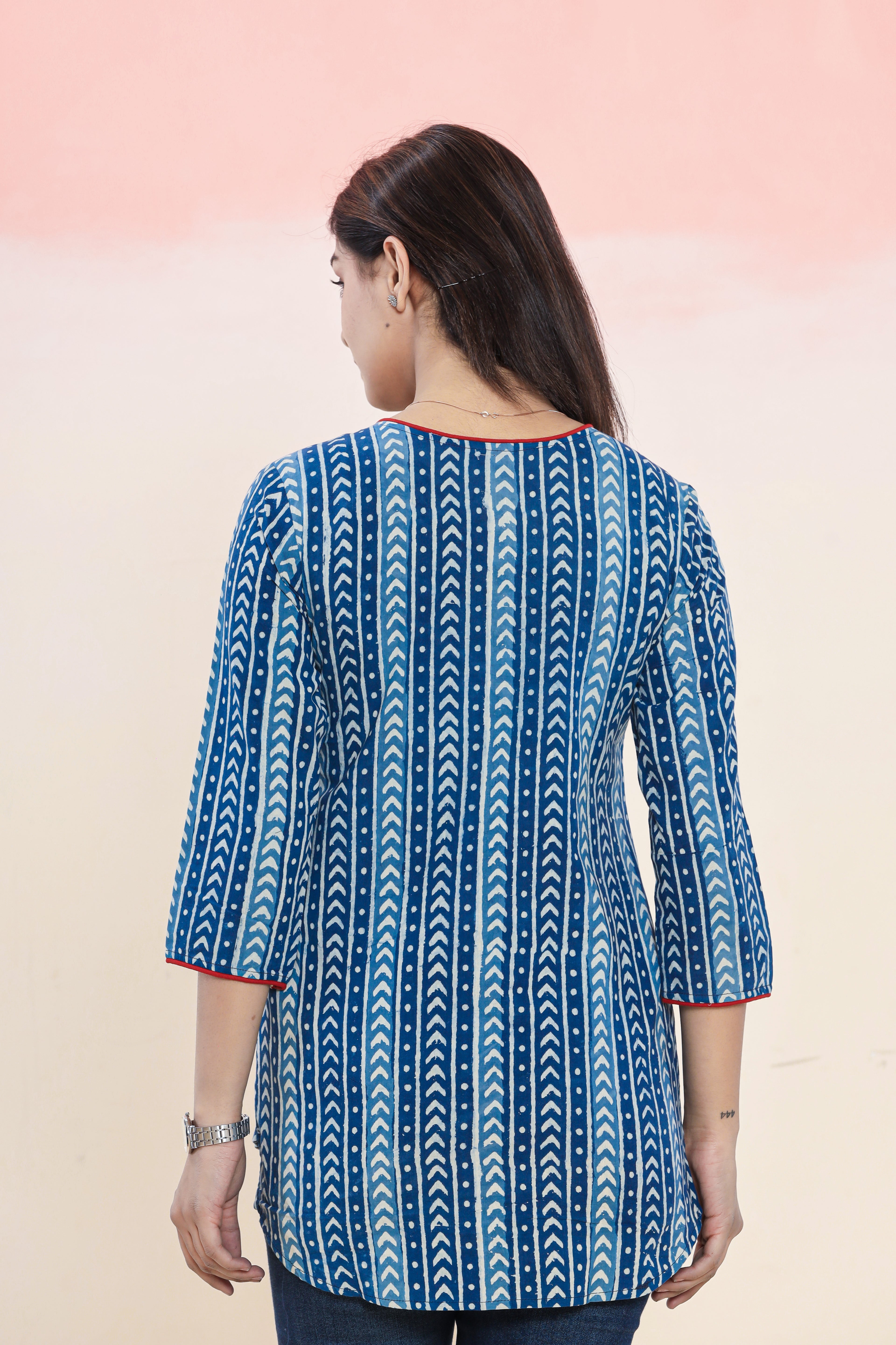 Indigo Arrows Hand Block Printed Womens Tops