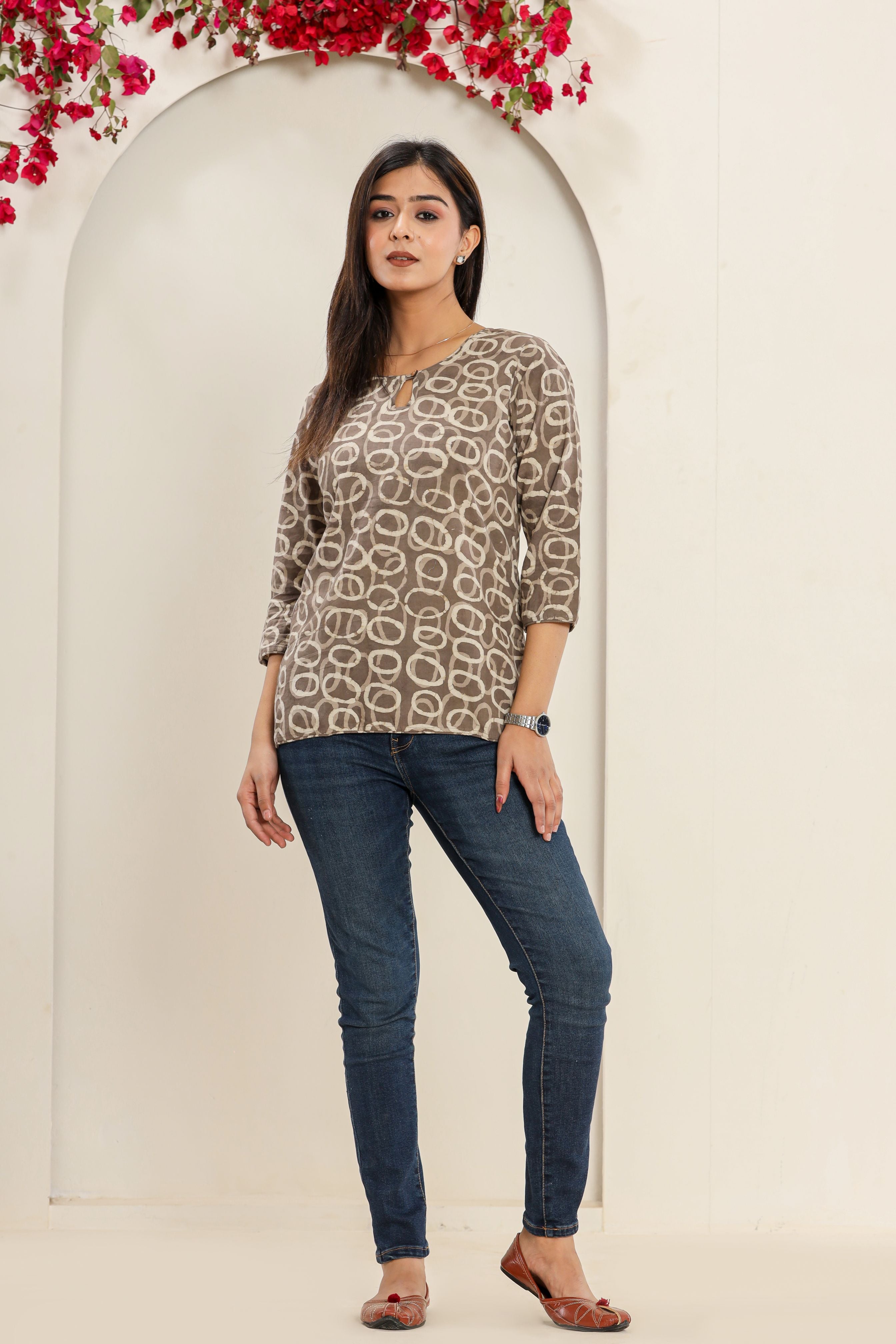 Abstract Geometric Hand Block Printed Womens Tops