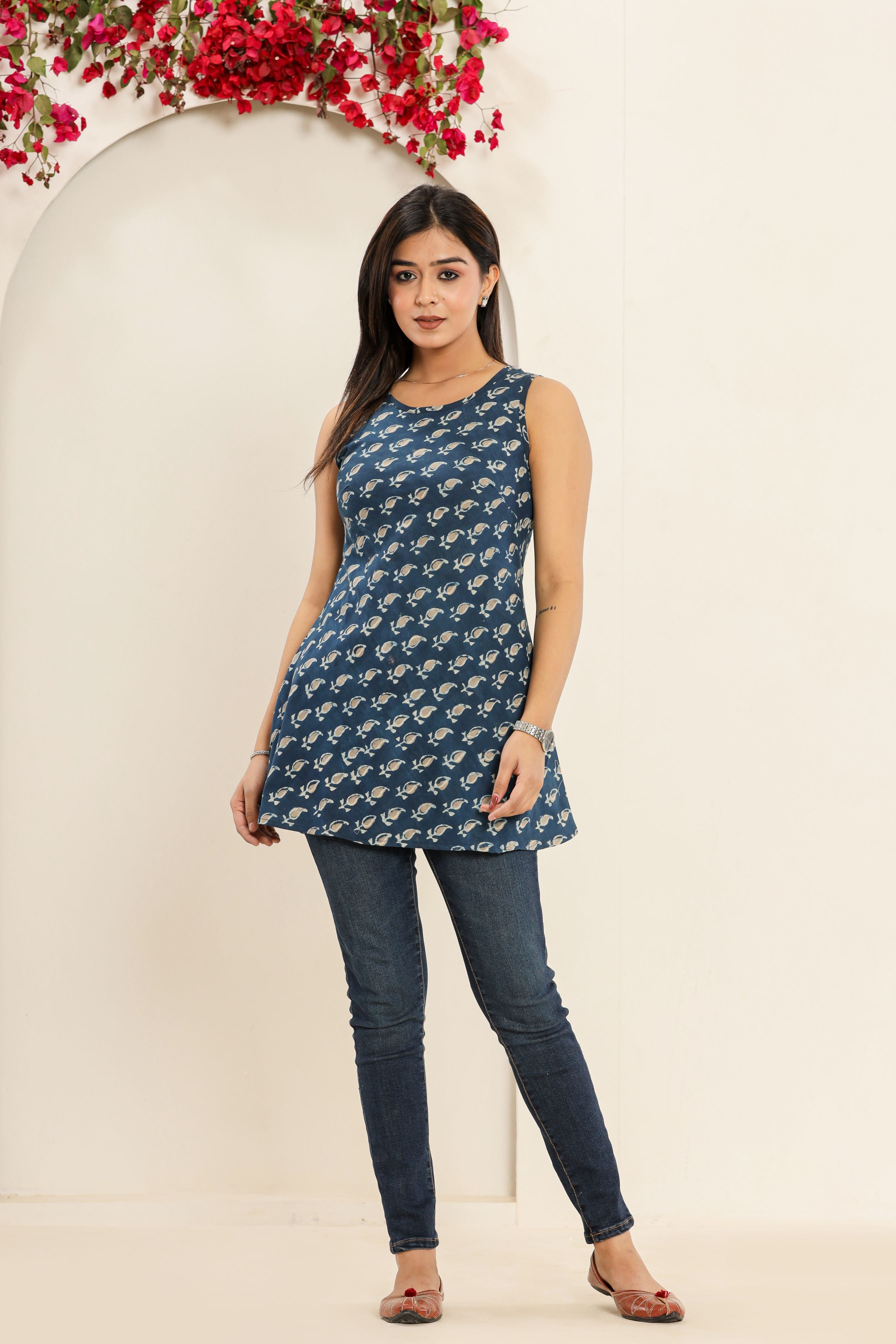Mini Kairi Daboo Indigo Print Sleeveless Hand Block Printed Womens Tops