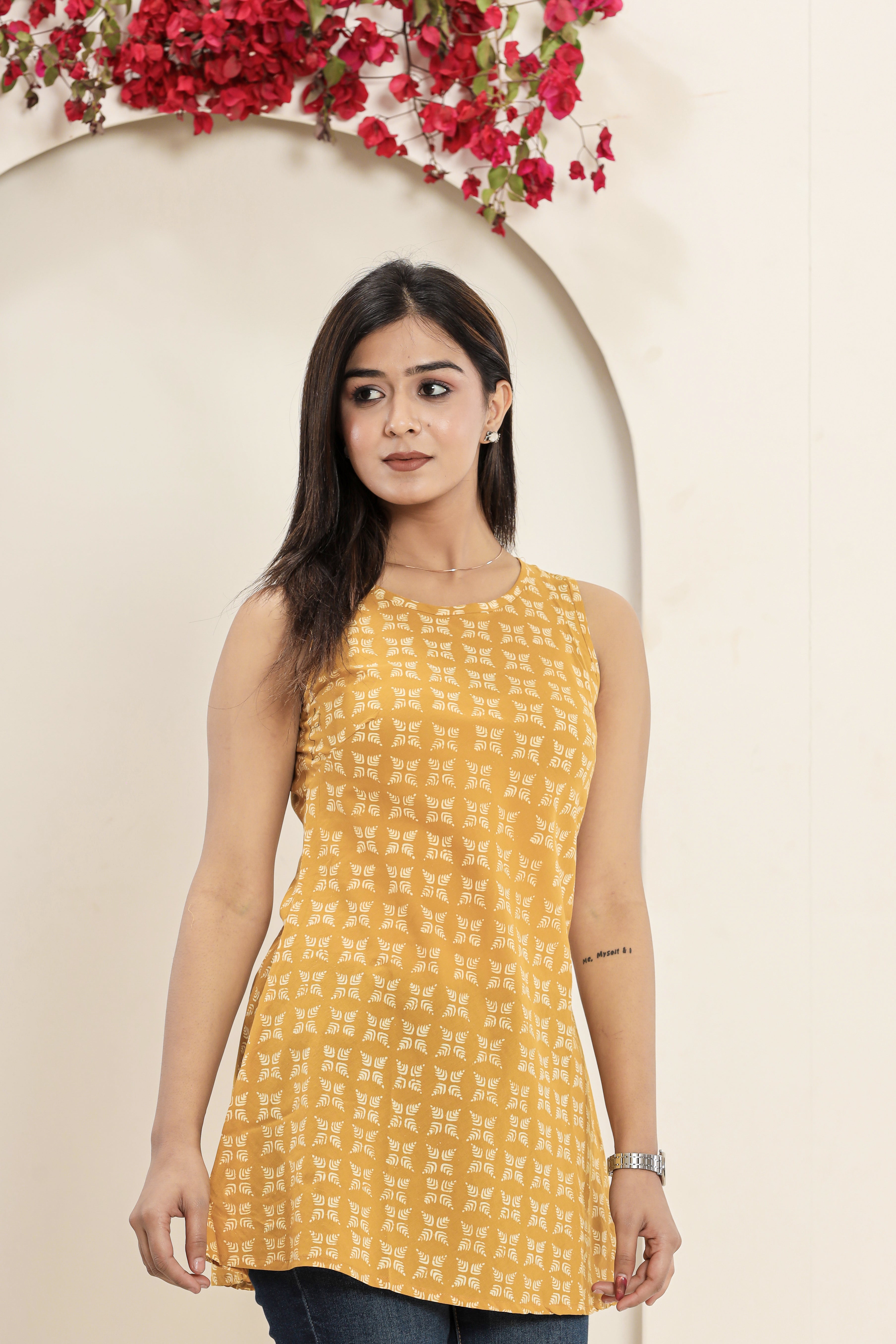 Doodle Tesselation Print Sleeveless Hand Block Printed Womens Tops