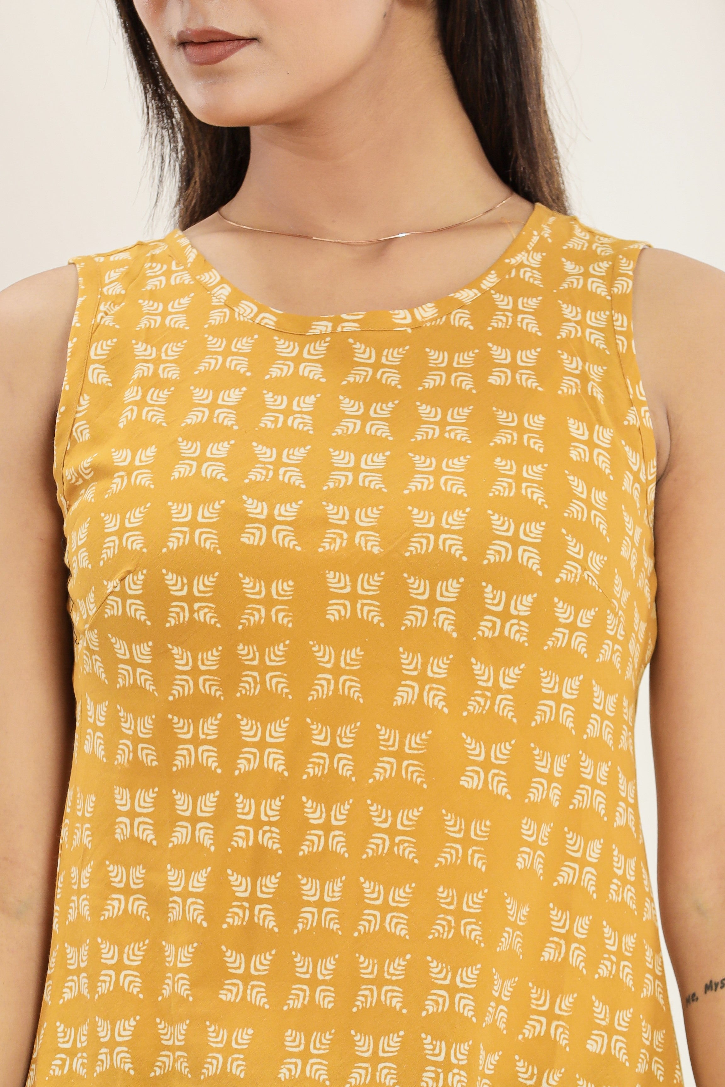 Doodle Tesselation Print Sleeveless Hand Block Printed Womens Tops