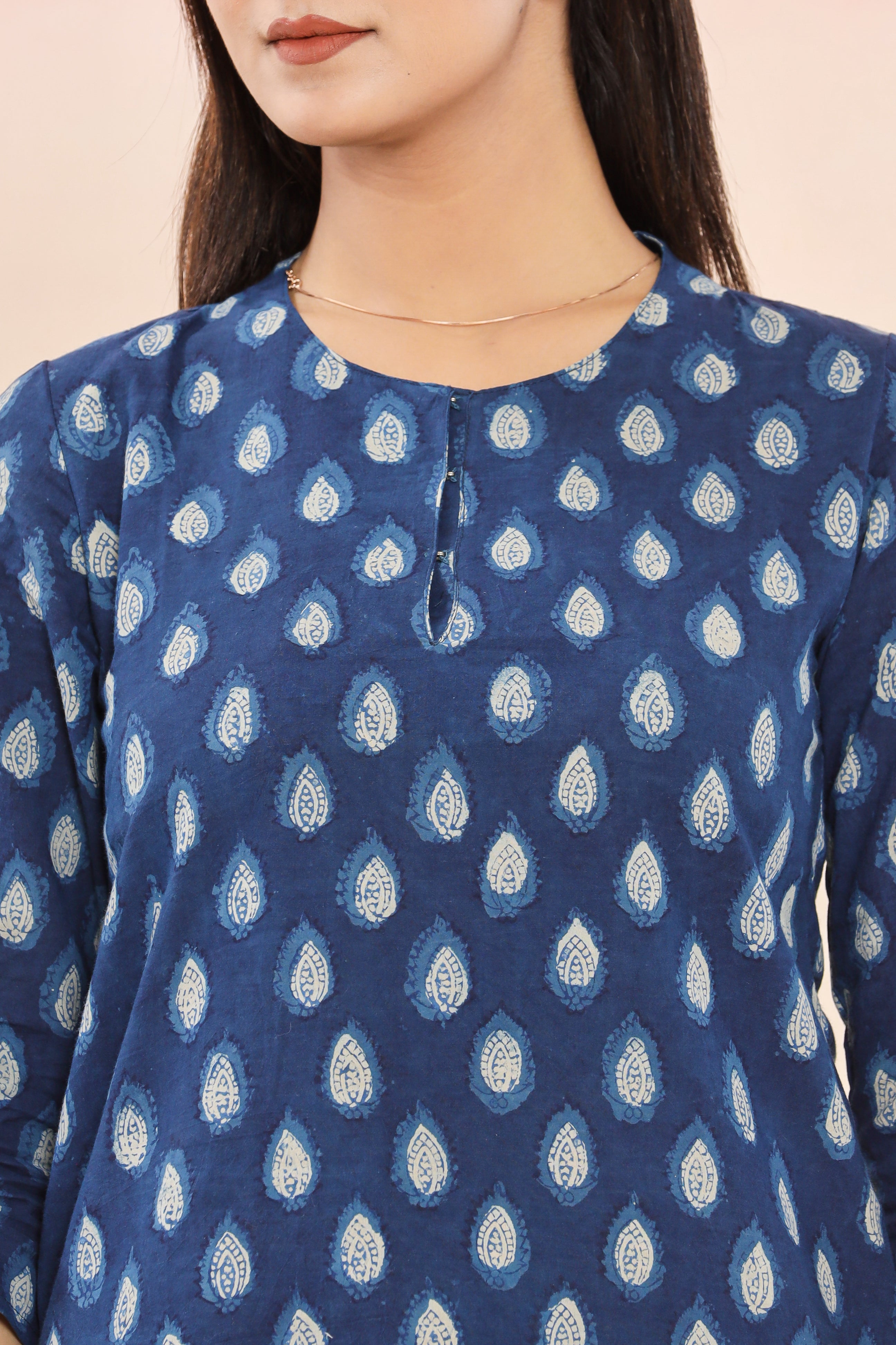 Jalta Diya Indigo Booti Hand Block Printed Womens Tops