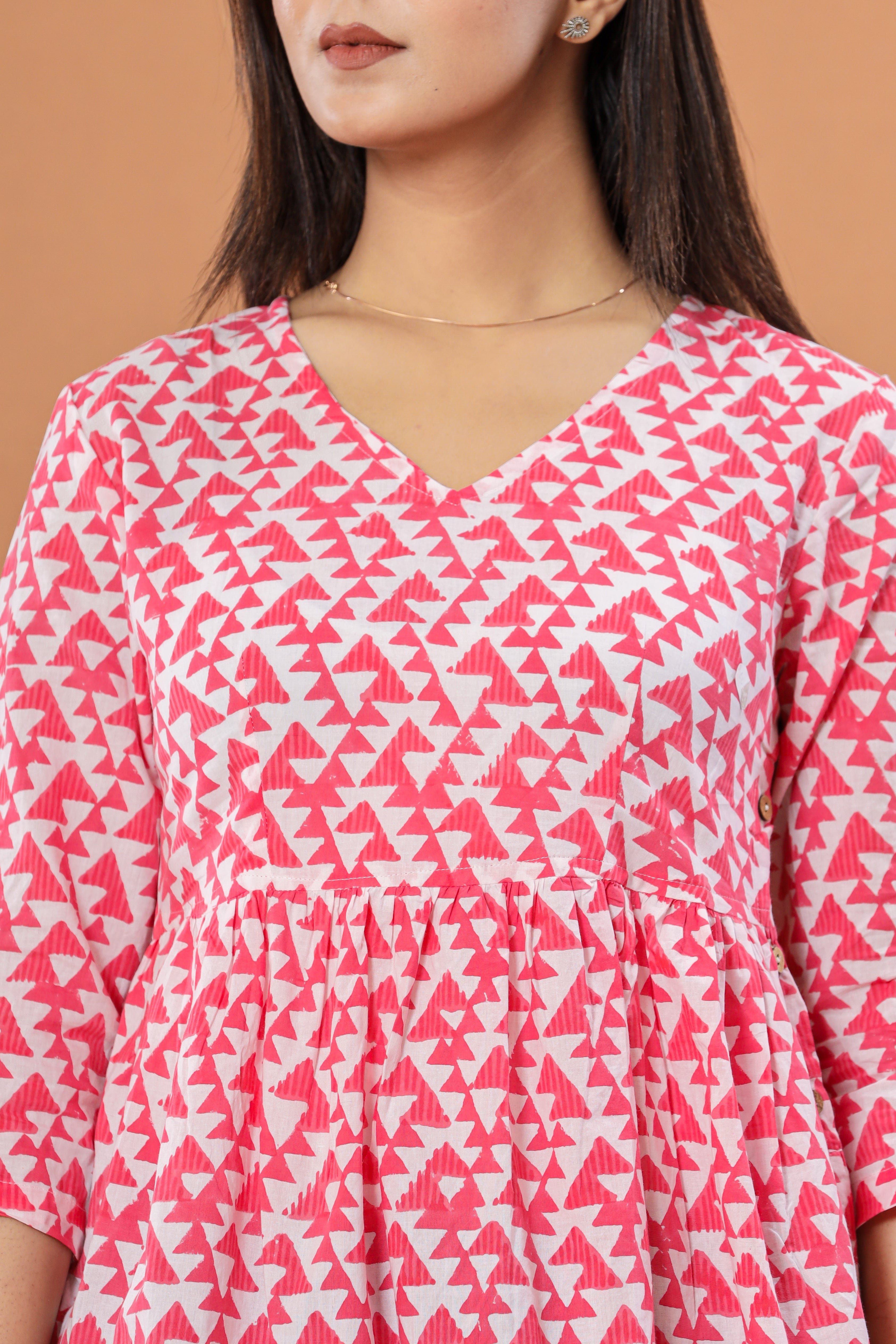 Gulab Tikon Geometric Flared Womens Hand Block Printed Tops